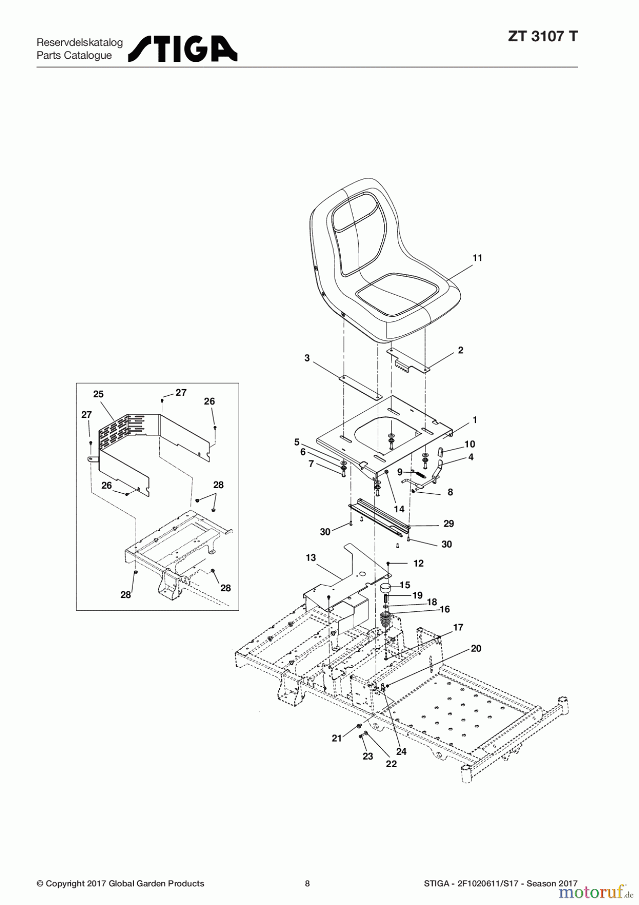  Stiga Frontmäher Zero Turn Mowers 2017 ZT 3107 T 2F1020611/S17 - Season 2017 Seat and Seat Support