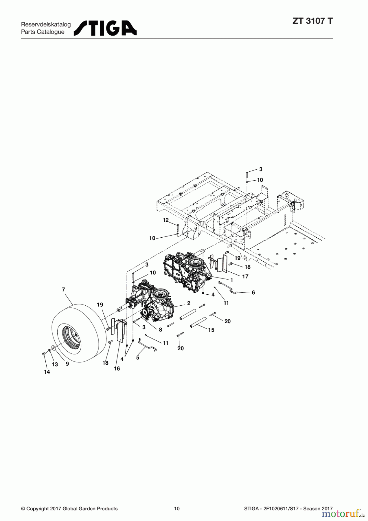  Stiga Frontmäher Zero Turn Mowers 2017 ZT 3107 T 2F1020611/S17 - Season 2017 Transaxle, Dump Valves and Rear Wheels