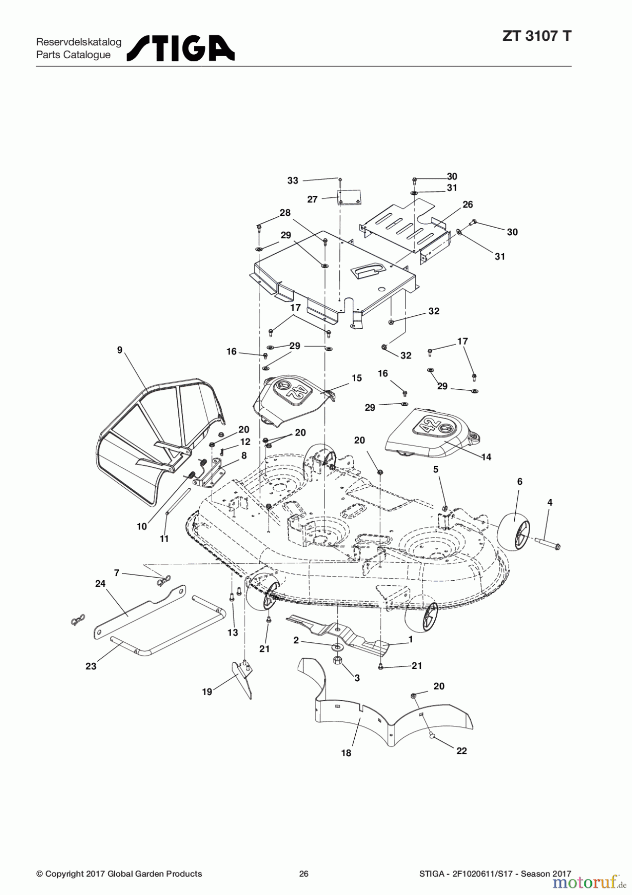  Stiga Frontmäher Zero Turn Mowers 2017 ZT 3107 T 2F1020611/S17 - Season 2017 Belt Covers and Baldes