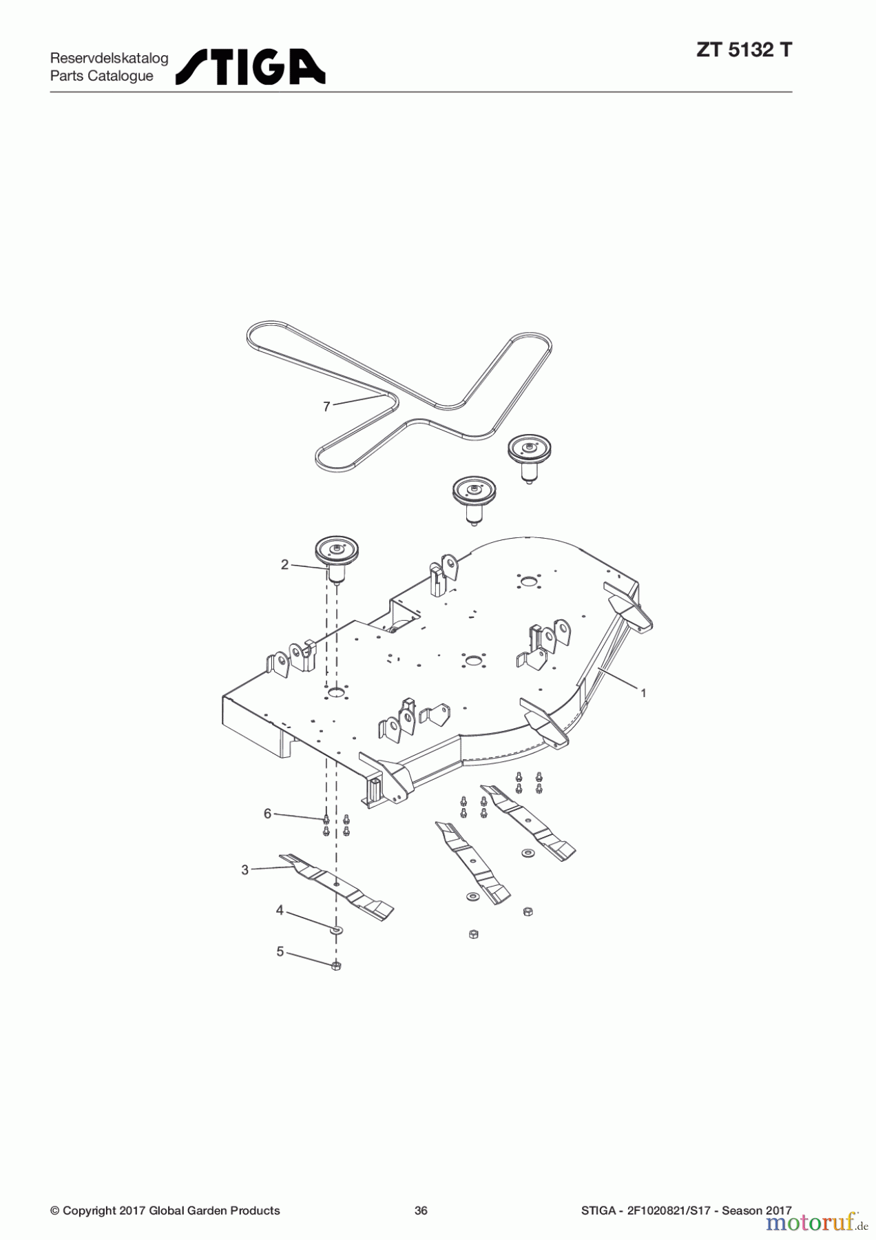  Stiga Frontmäher Zero Turn Mowers 2017 ZT 5132 T 2F1020821/S17 - Season 2017 Deck, Belt, Blades and Spindles