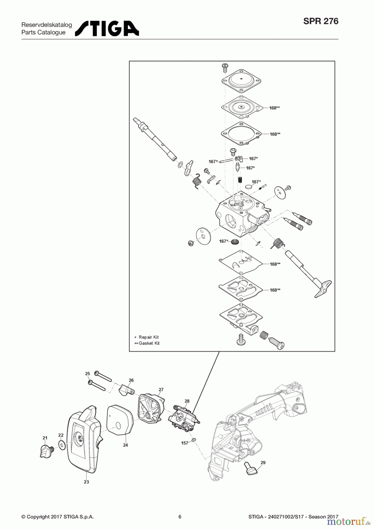  Stiga Kettensägen Benzin 2017 SPR 276 240271002/S17 - Season 2017 Engine - Carburetor