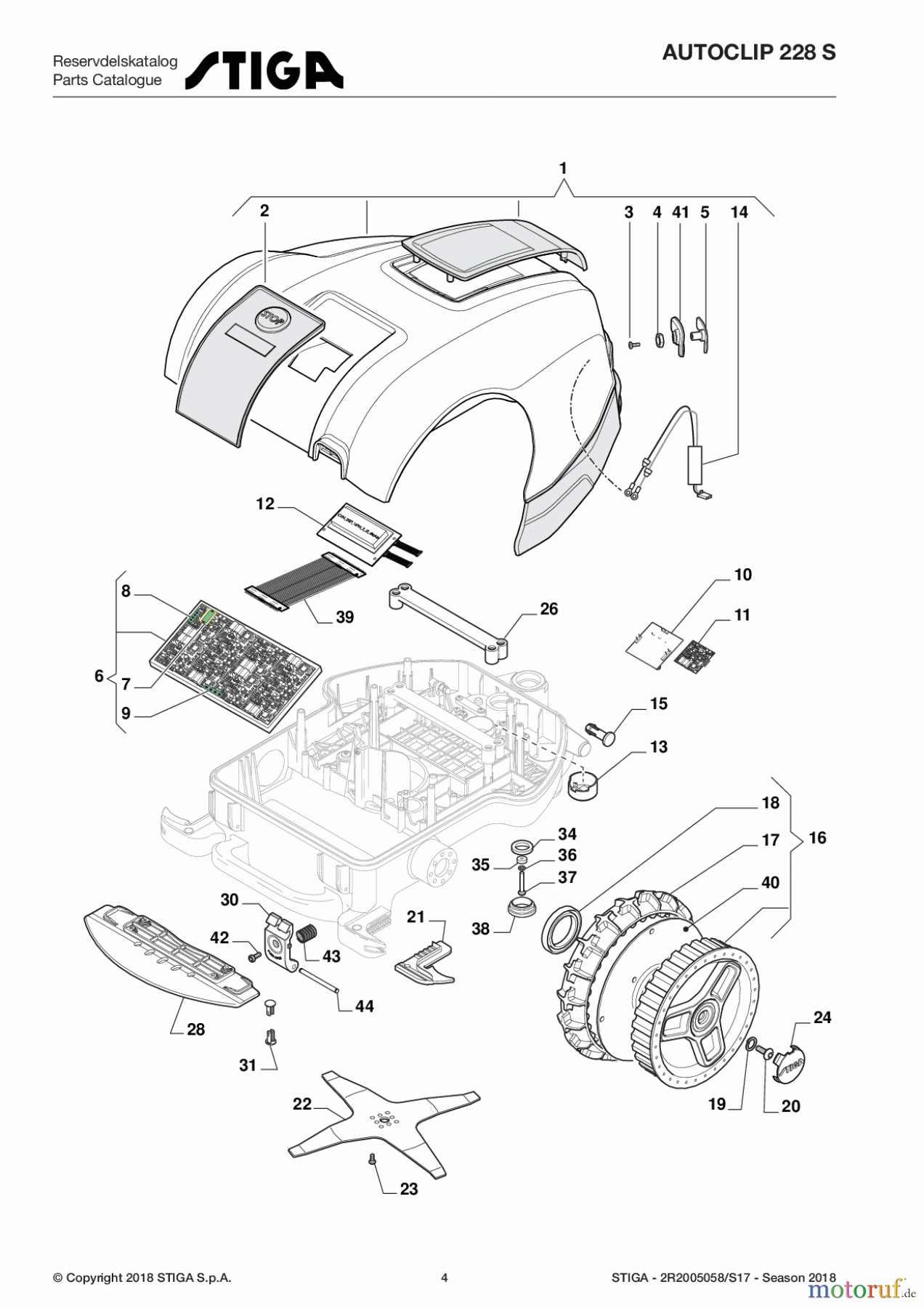  Stiga Mähroboter Baujahr 2017 Autoclip 200 2017 Autoclip 228 S 2R2005058/S17 - Season 2018 Wheels, Blade, Body Works