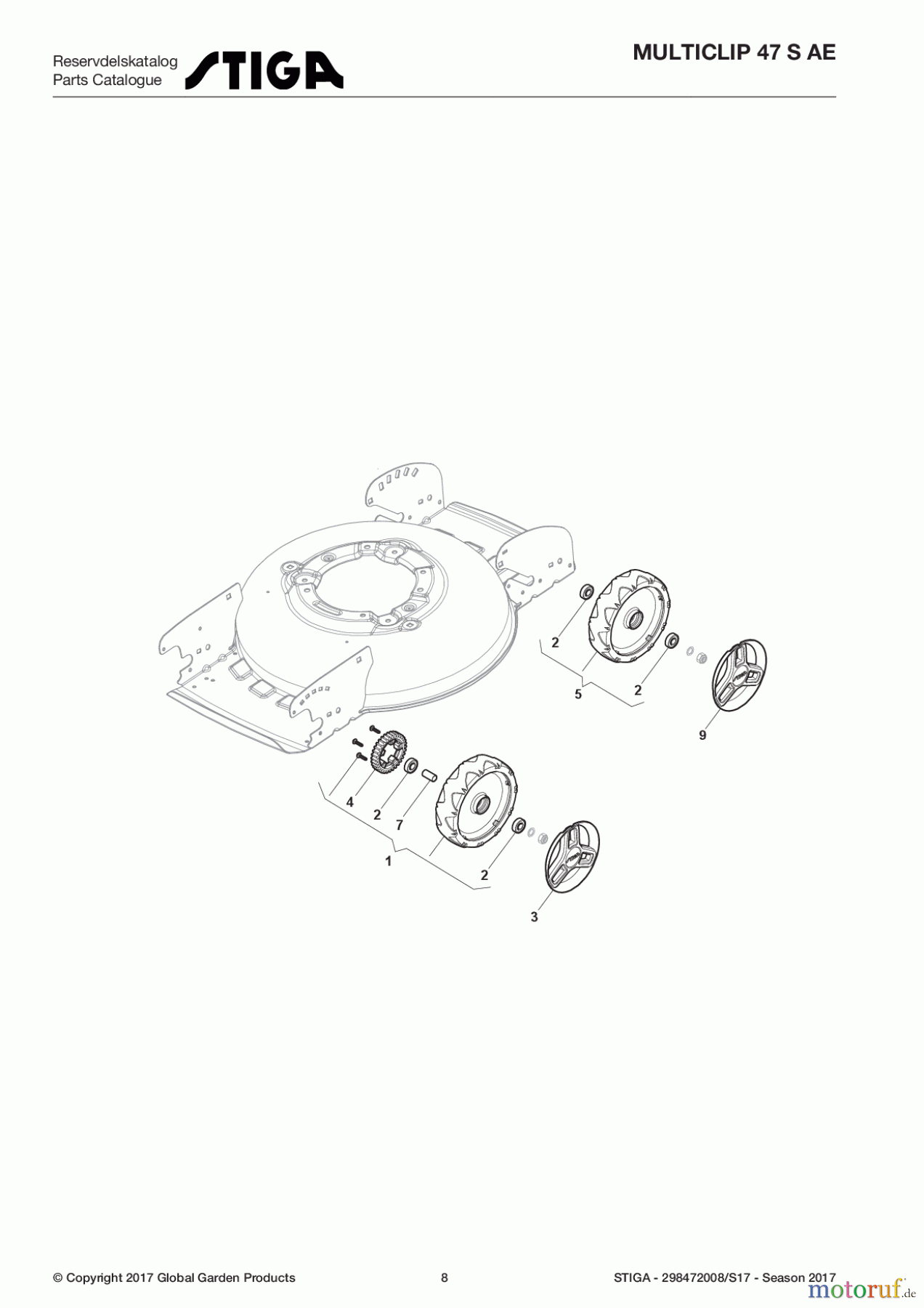  Stiga Rasenmäher Baujahr 2017 Akku 2017 MULTICLIP 47 S AE 298472008/S17 - Season 2017 Wheels and Hub Caps