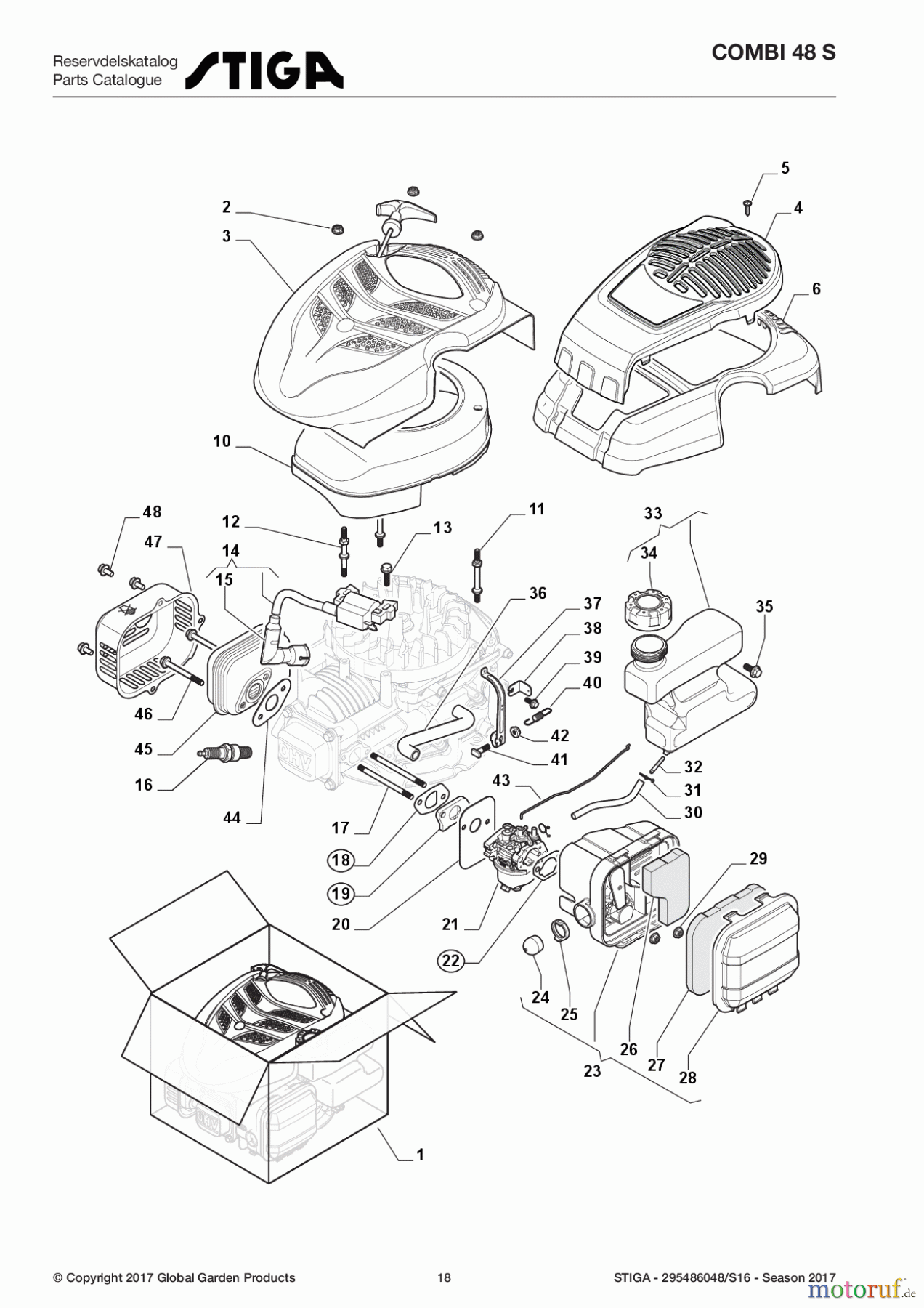  Stiga Rasenmäher Baujahr 2017 Benzin Mit Antrieb 2017 COMBI 48 S 295486048/S16 - Season 2017 Engine - Carburettor, Tank