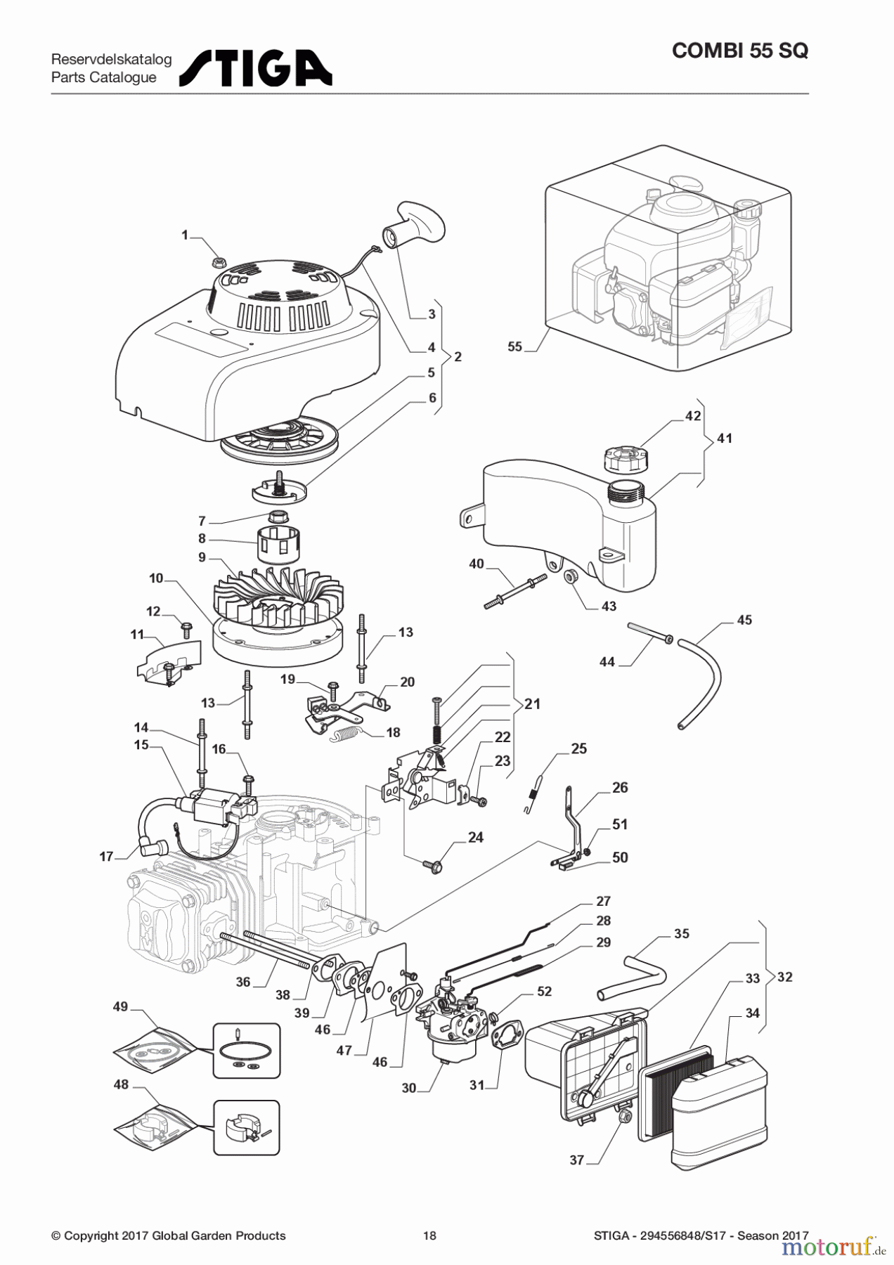  Stiga Rasenmäher Baujahr 2017 Benzin Mit Antrieb 2017 COMBI 55 SQ 294556848/S17 - Season 2017 Engine - Carburettor, Tank