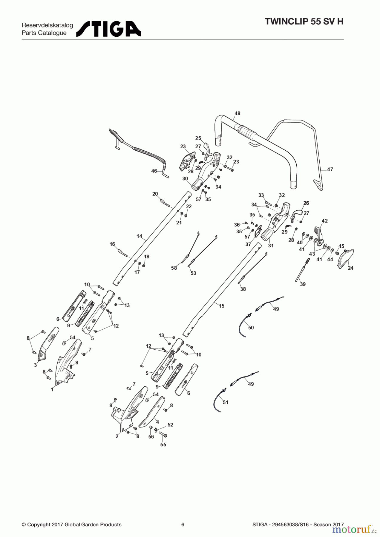  Stiga Rasenmäher Baujahr 2017 Benzin Mit Antrieb 2017 TWINCLIP 55 SV H 294563038/S16 - Season 2017 Chassis/Handle, Upper Part