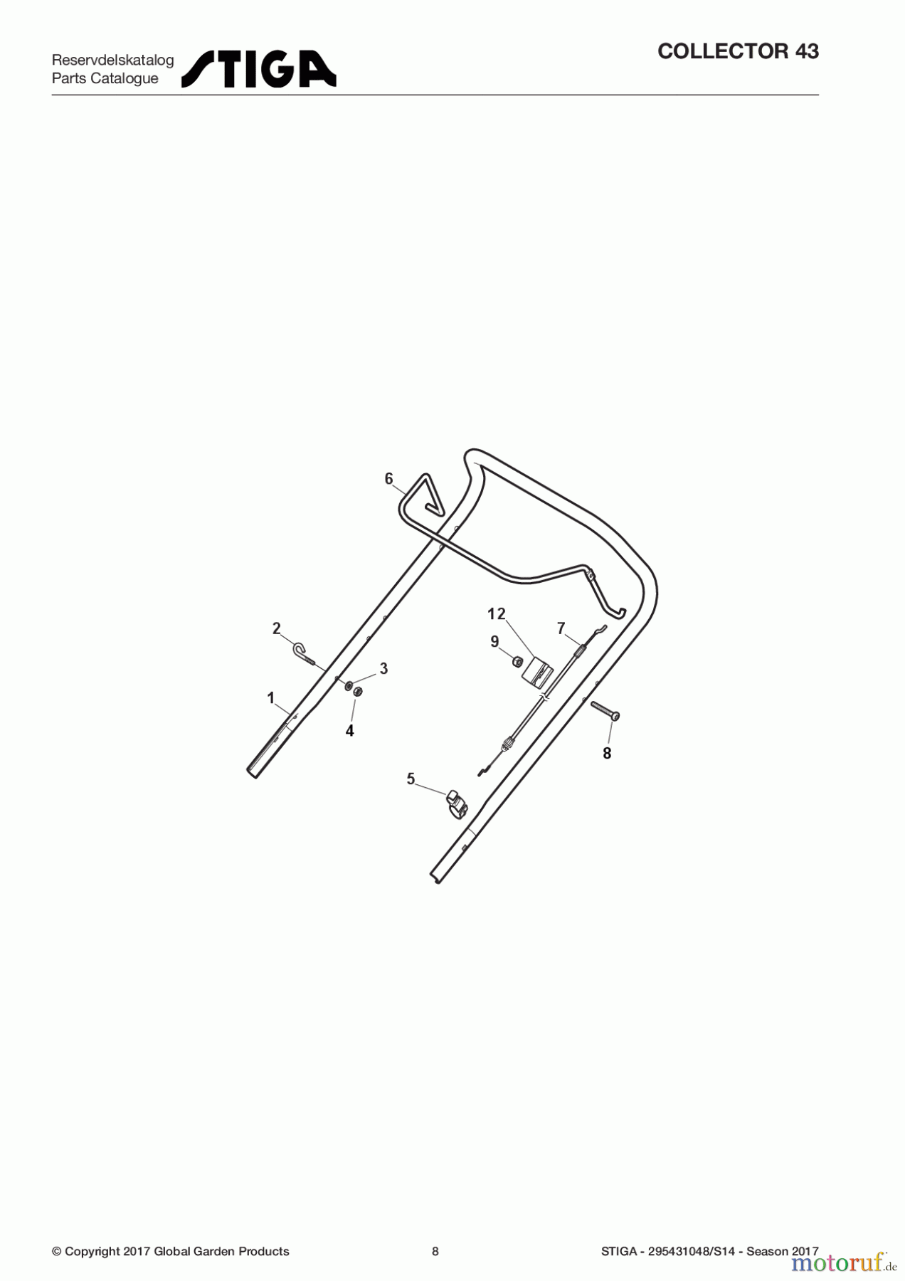  Stiga Rasenmäher Baujahr 2017 Benzin Ohne Antrieb 2017 COLLECTOR 43 295431048/S14 - Season 2017 Handle, Upper Part