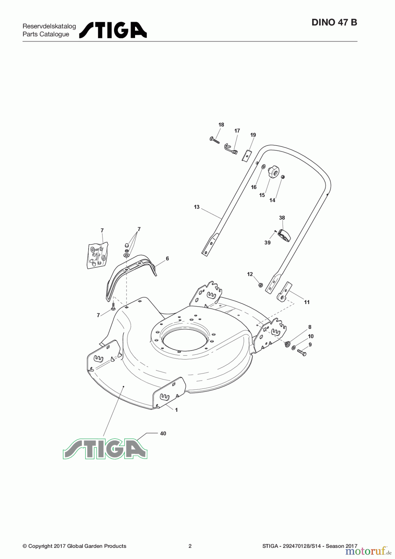  Stiga Rasenmäher Baujahr 2017 Benzin Ohne Antrieb 2017 DINO 47 B 292470128/S14 - Season 2017 Deck
