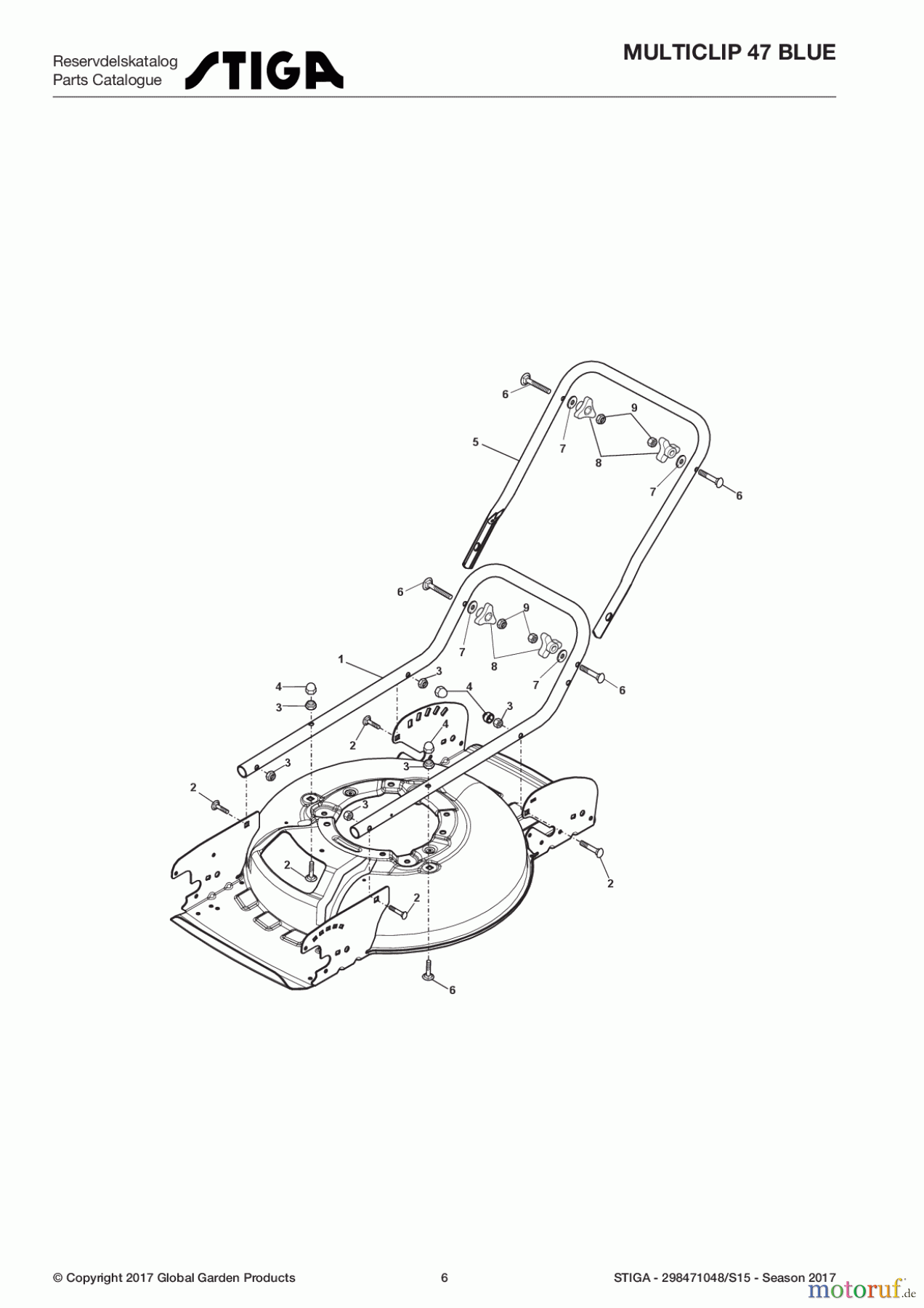  Stiga Rasenmäher Baujahr 2017 Benzin Ohne Antrieb 2017 MULTICLIP 47 BLUE 298471048/S15 - Season 2017 Handle, Lower Part