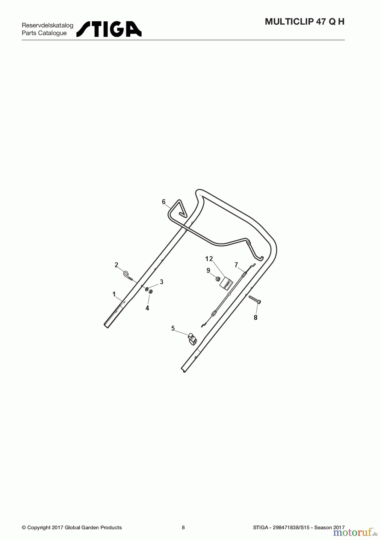  Stiga Rasenmäher Baujahr 2017 Benzin Ohne Antrieb 2017 MULTICLIP 47 Q H 298471838/S15 - Season 2017 Handle, Upper Part