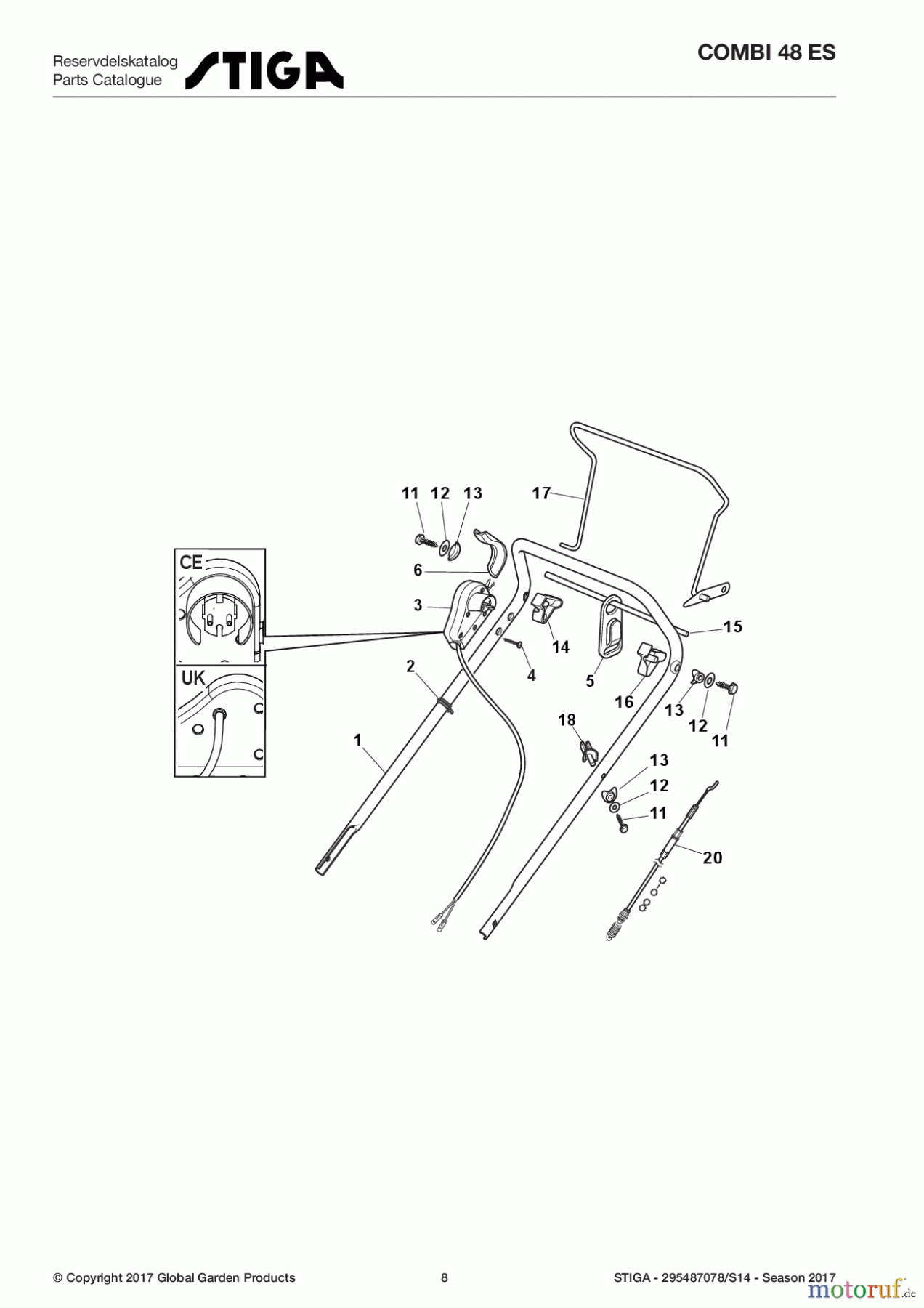  Stiga Rasenmäher Baujahr 2017 Elektro mit Antrieb 2017 COMBI 48 ES 295487078/S14 - Season 2017 Handle, Upper Part