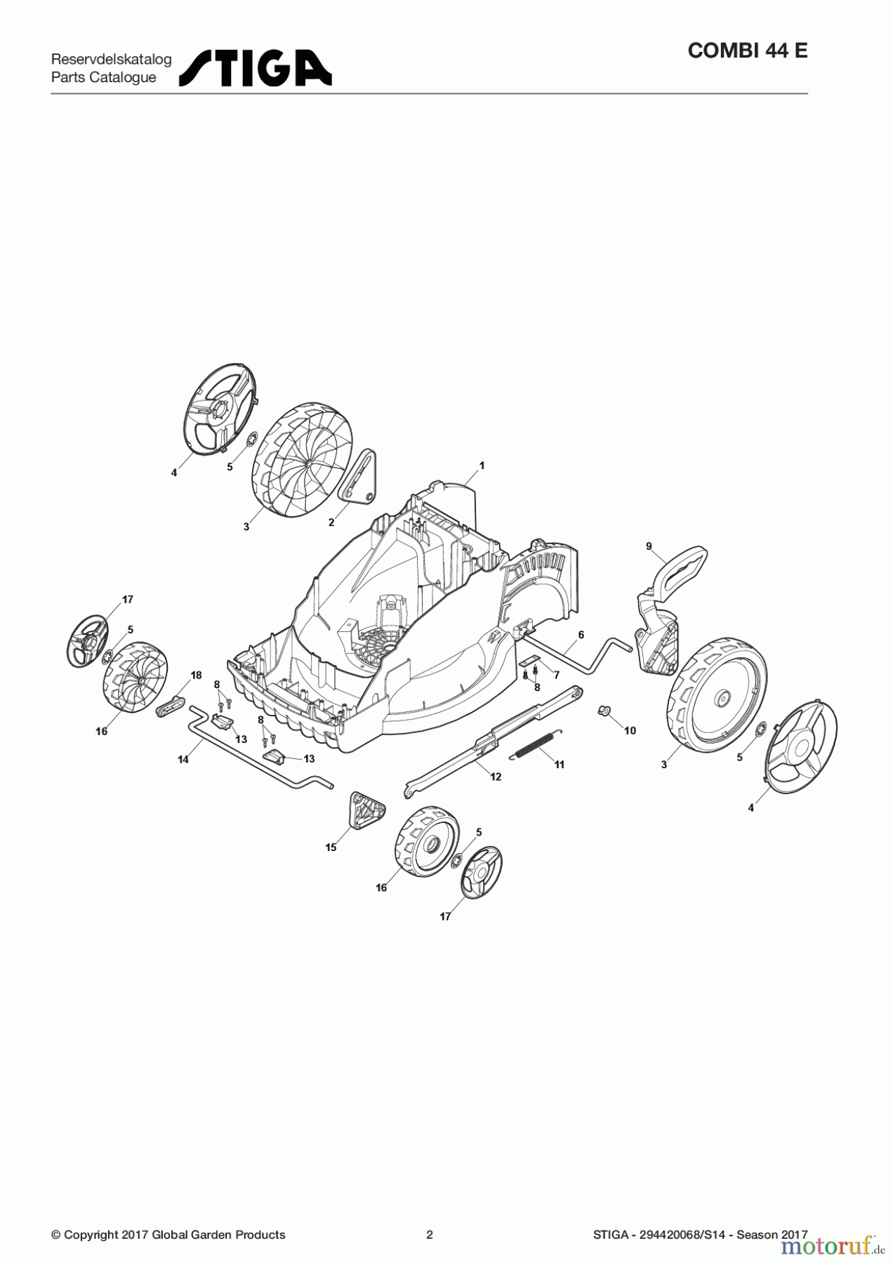  Stiga Rasenmäher Elektro ohne Antrieb 2017 COMBI 44 E 294420068/S14 - Season 2017 Deck And Height Adjusting