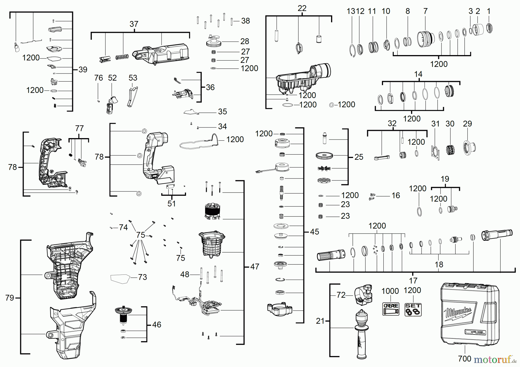  Milwaukee Akku-Geräte Bohren und Meißeln SDS-MAX M18FHM AKKU-KOMBIHAMMER