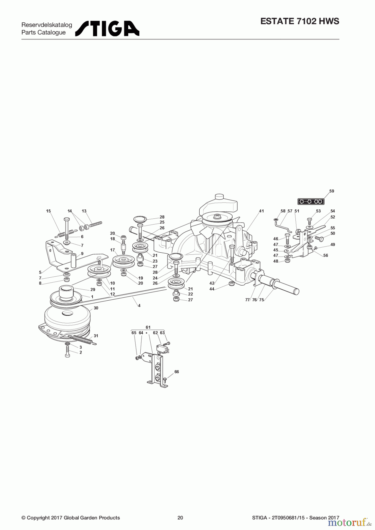  Stiga Rasentraktoren Estate, Tornado tractors 102 cm Sammelfunktion Baujahr 2017 ESTATE 7102 HWS 2T0950681/15 - Season 2017 Transmission