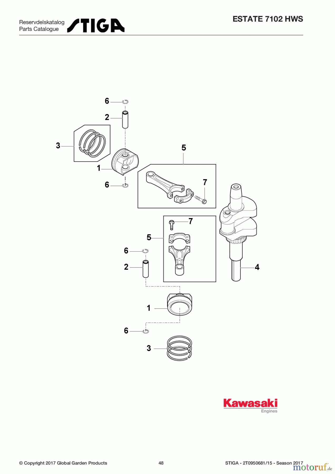  Stiga Aufsitzmäher Baujahr 2017 ESTATE 7102 HWS 2T0950681/15 - Season 2017 Piston/Crankshaft