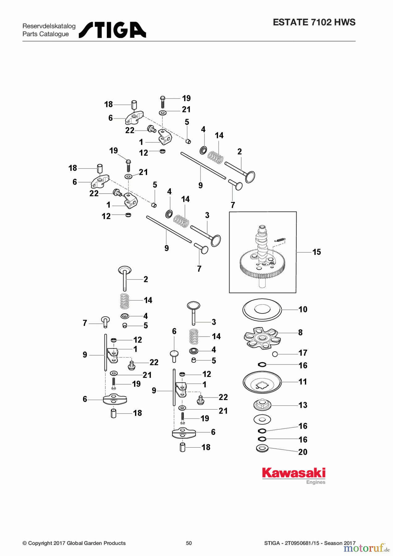  Stiga Rasentraktoren Estate, Tornado tractors 102 cm Sammelfunktion Baujahr 2017 ESTATE 7102 HWS 2T0950681/15 - Season 2017 Cam Shaft