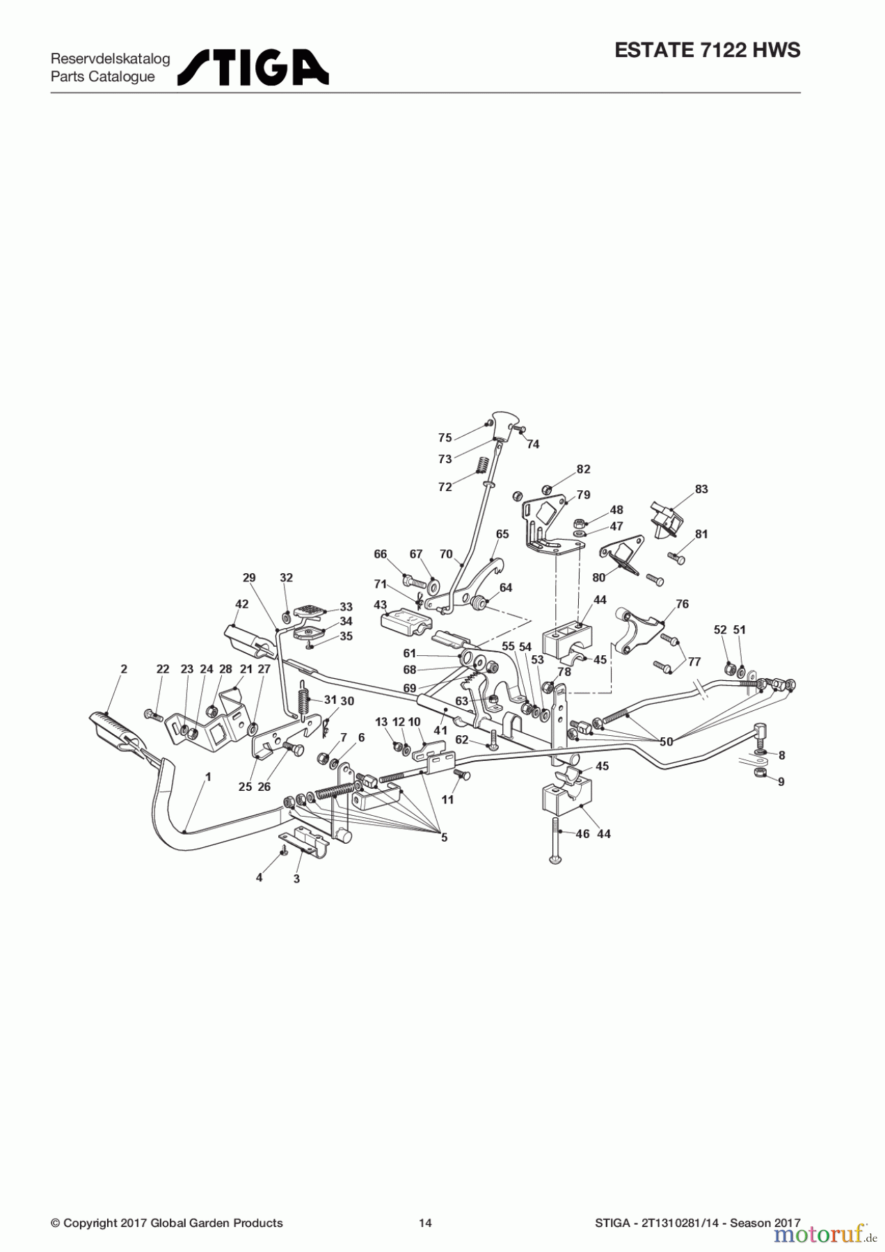  Stiga Aufsitzmäher Baujahr 2017 ESTATE 7122 HWS 2T1310281/14 - Season 2017 Brake And Gearbox Controls