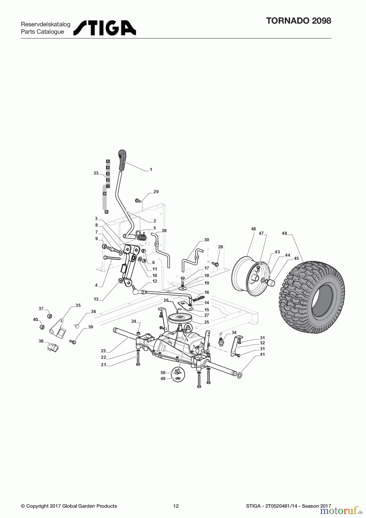  Stiga Rasentraktoren Estate, Tornado tractors 98 cm Seitenauswurf 2017 TORNADO 2098 2T0520481/14 - Season 2017 Transmission