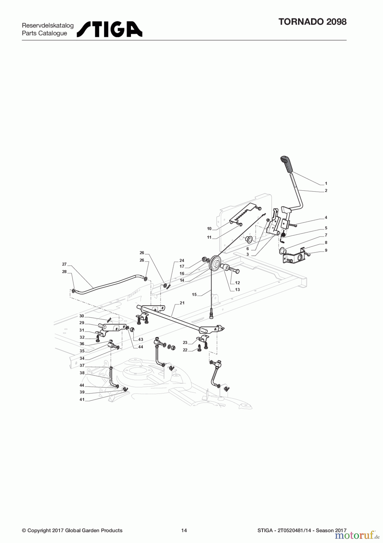  Stiga Rasentraktoren Estate, Tornado tractors 98 cm Seitenauswurf 2017 TORNADO 2098 2T0520481/14 - Season 2017 Cutting Plate Lifting