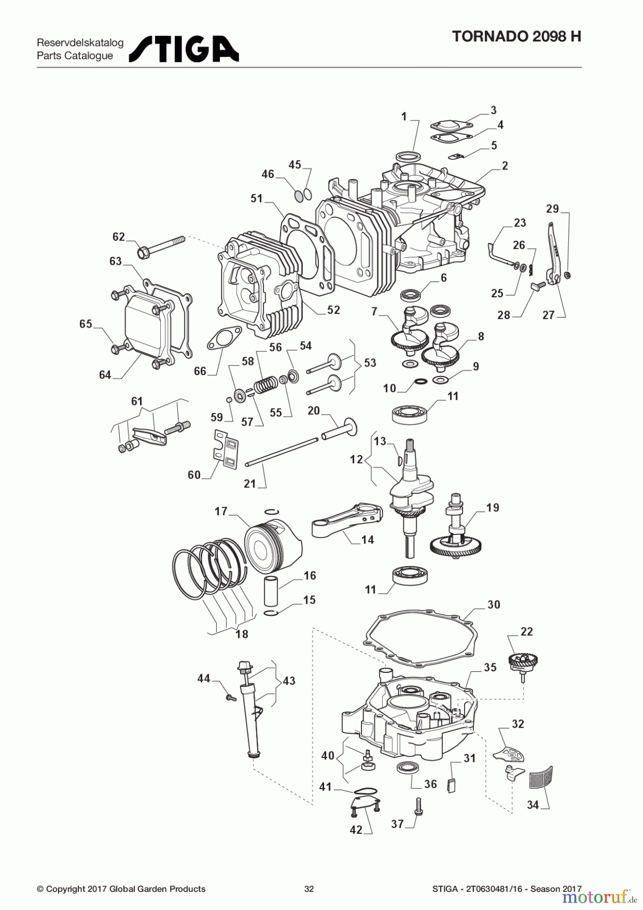  Stiga Aufsitzmäher Baujahr 2017 TORNADO 2098 H 2T0630481/16 - Season 2017 Engine - Piston, Crankshaft