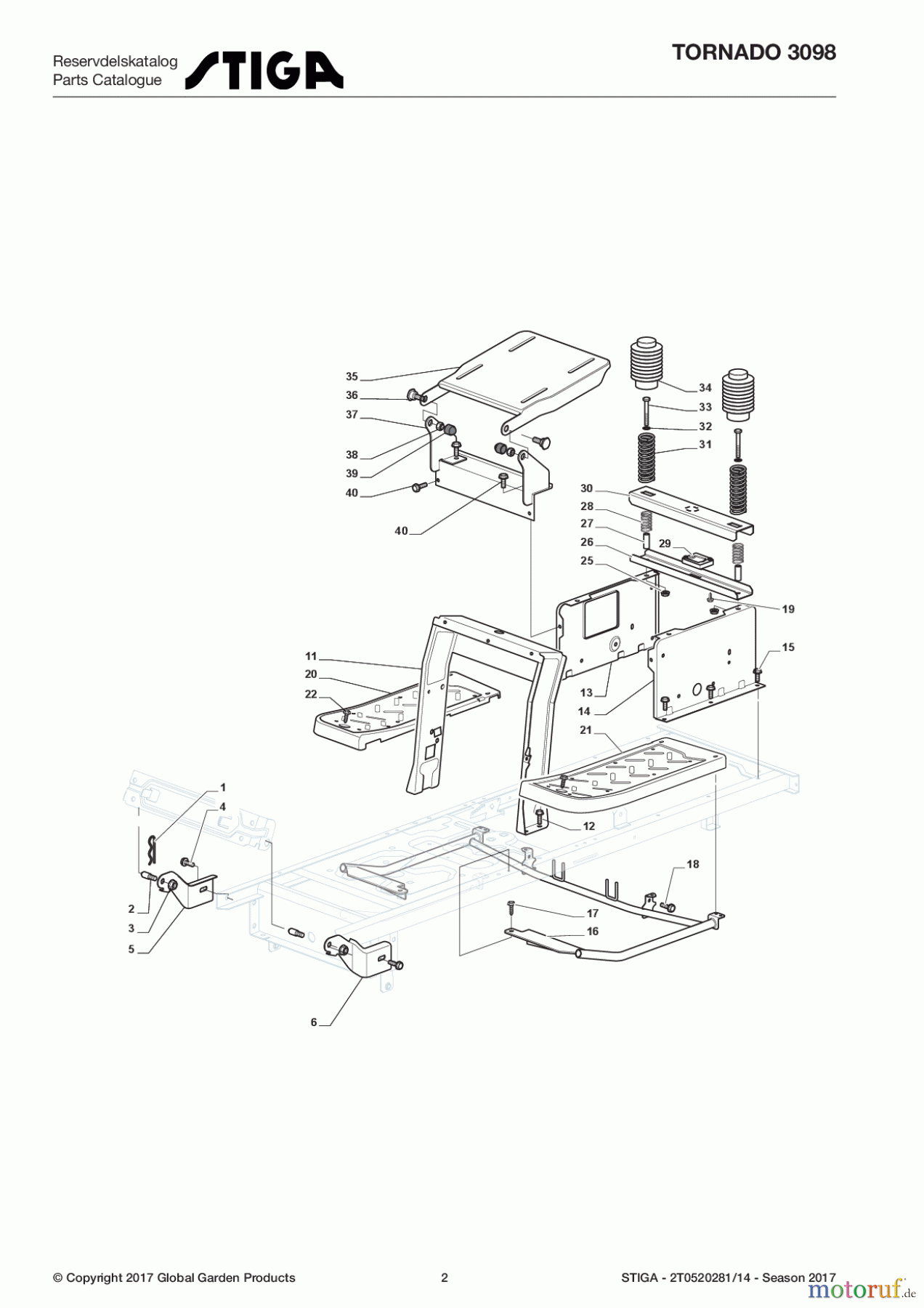  Stiga Aufsitzmäher Baujahr 2017 TORNADO 3098 2T0520281/14 - Season 2017 Chassis