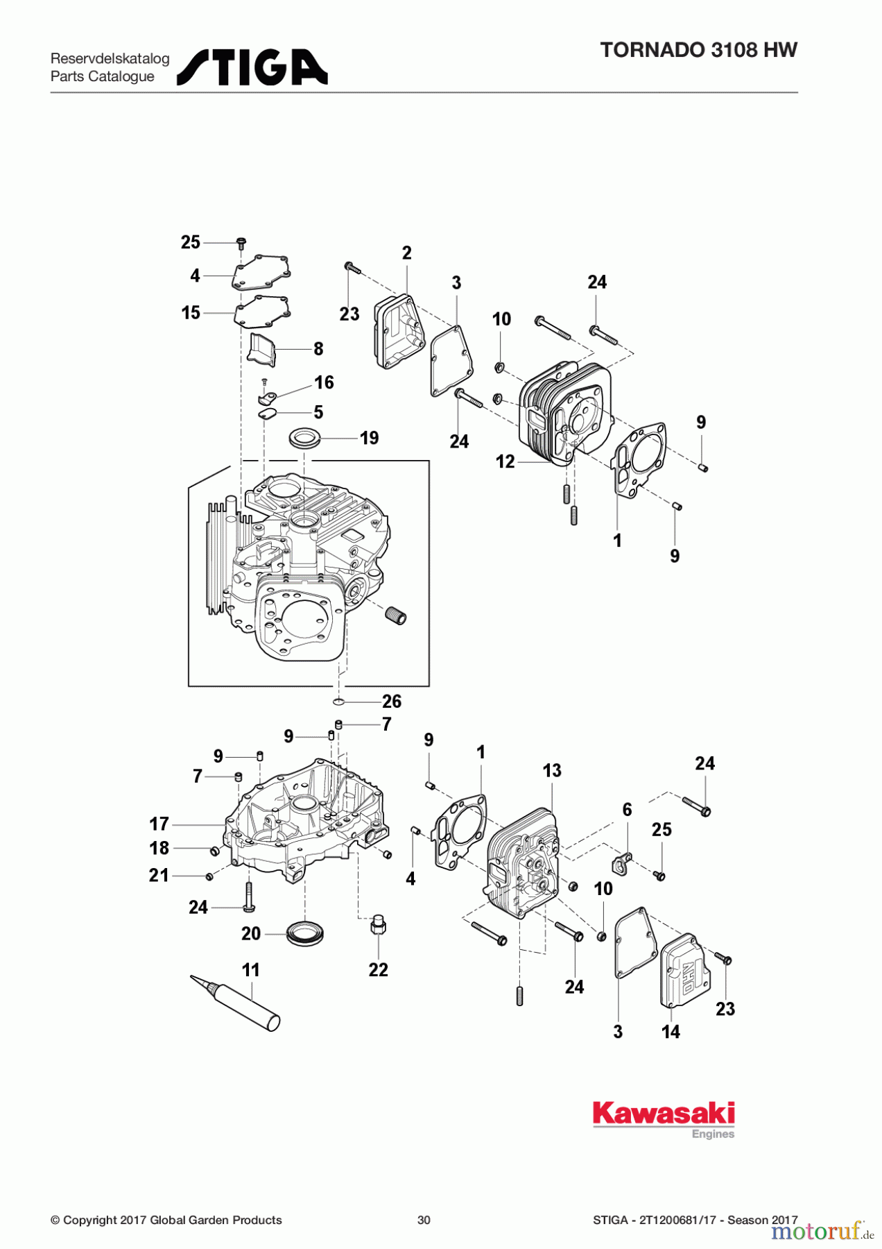  Stiga Rasentraktoren Estate, Tornado tractors 108cm Seitenauswurf Baujahr 2017 TORNADO 3108 HW 2T1200681/17 - Season 2017 Cylinder/Crankcase