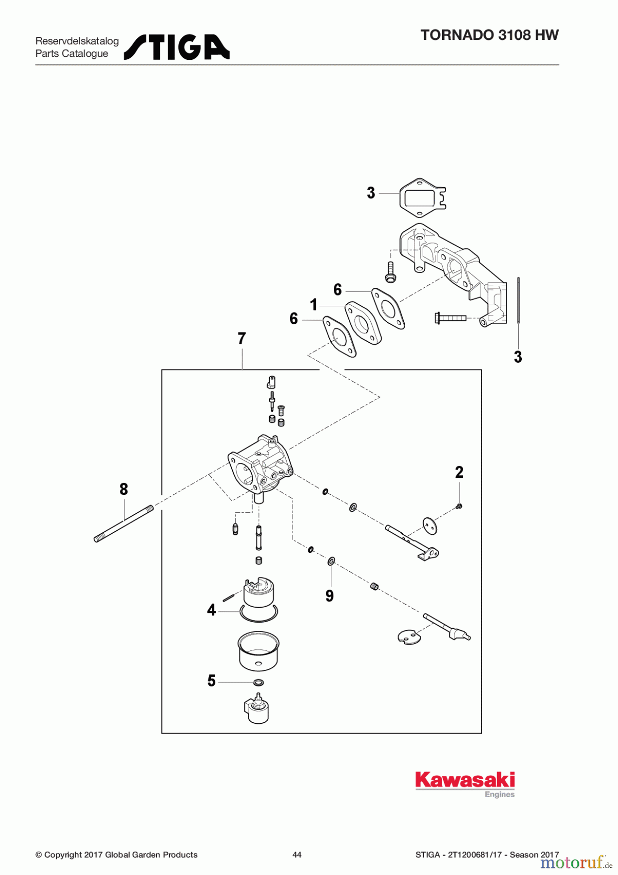  Stiga Aufsitzmäher Baujahr 2017 TORNADO 3108 HW 2T1200681/17 - Season 2017 Carburetor