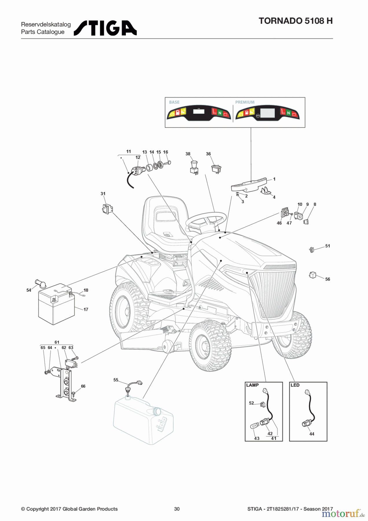  Stiga Rasentraktoren Estate, Tornado tractors 108cm Seitenauswurf Baujahr 2017 TORNADO 5108 H 2T1825281/17 - Season 2017 Electrical Parts