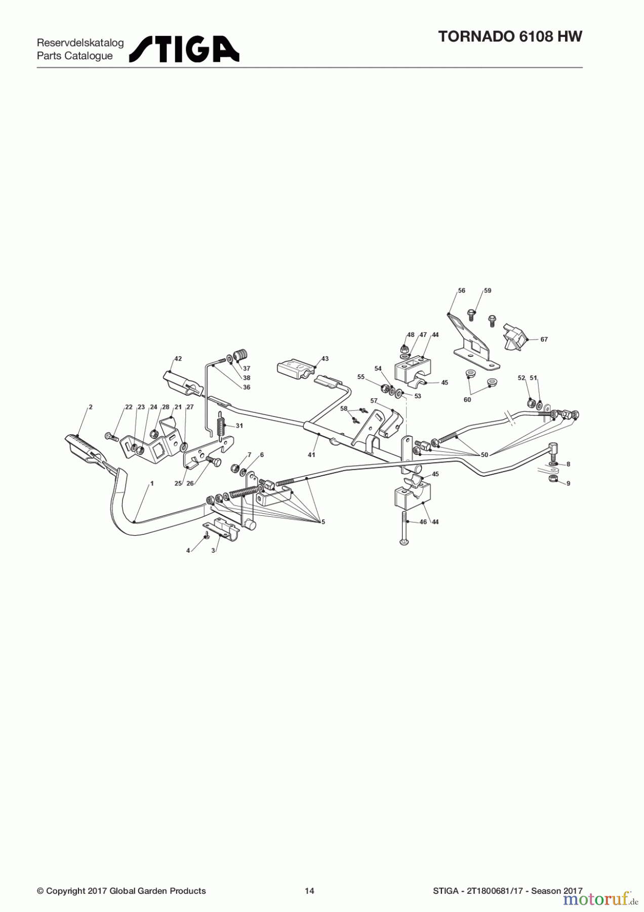  Stiga Aufsitzmäher Baujahr 2017 TORNADO 6108 HW 2T1800681/17 - Season 2017 Brake And Gearbox Controls