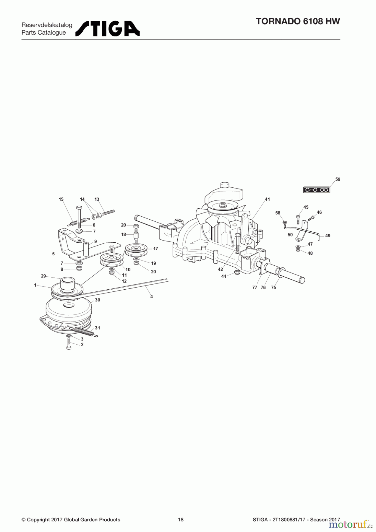  Stiga Aufsitzmäher Baujahr 2017 TORNADO 6108 HW 2T1800681/17 - Season 2017 Transmission