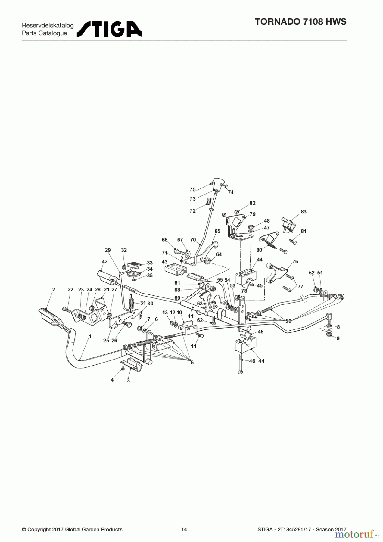  Stiga Rasentraktoren Estate, Tornado tractors 108cm Seitenauswurf Baujahr 2017 TORNADO 7108 HWS 2T1845281/17 - Season 2017 Brake And Gearbox Controls