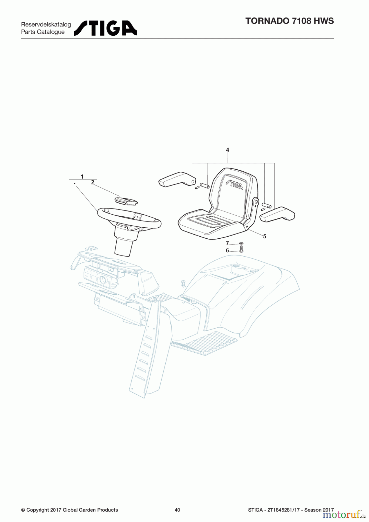  Stiga Rasentraktoren Estate, Tornado tractors 108cm Seitenauswurf Baujahr 2017 TORNADO 7108 HWS 2T1845281/17 - Season 2017 Seat & Steering Wheel