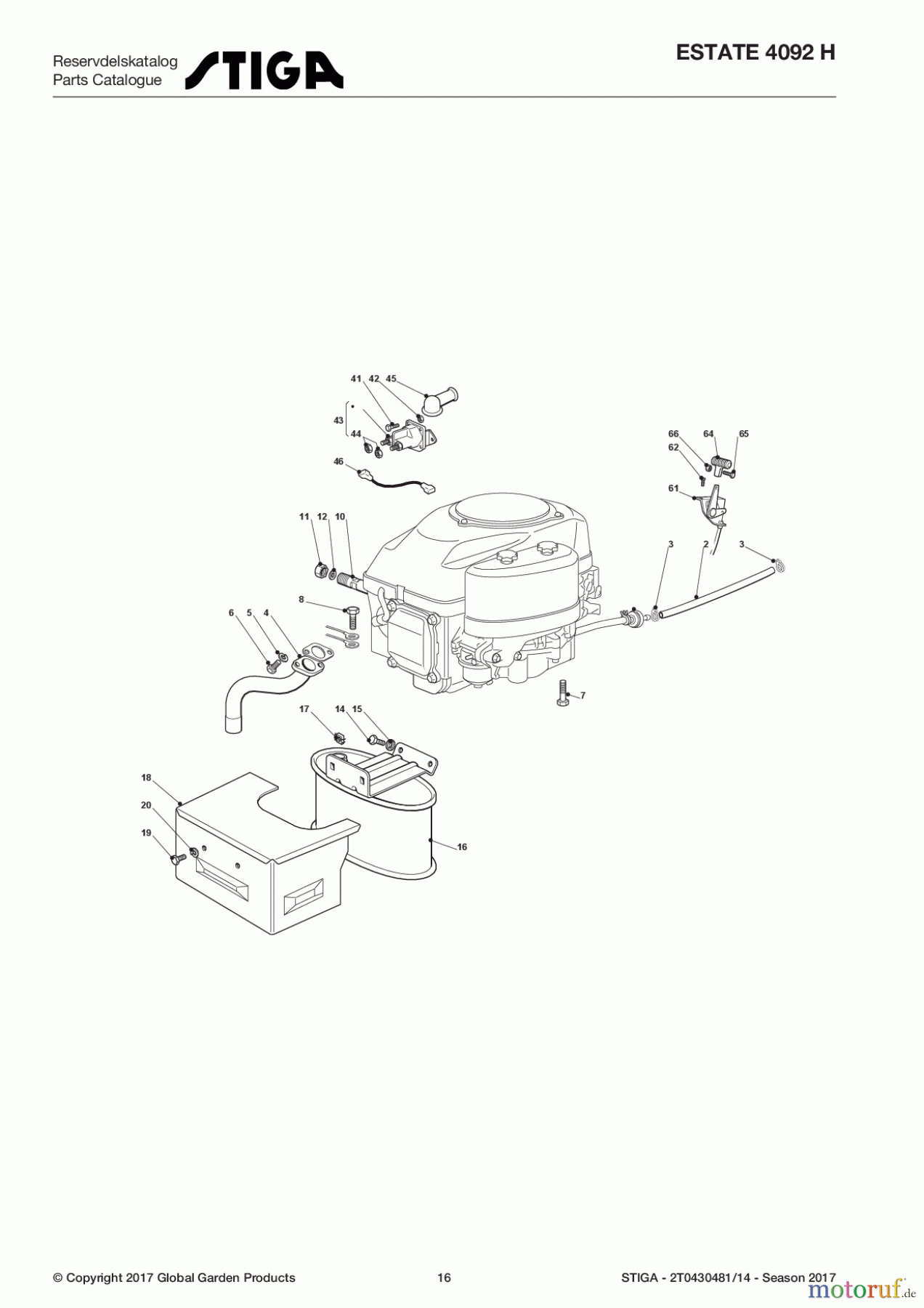 Stiga Aufsitzmäher Baujahr 2017 ESTATE 4092 H 2T0430481/14 - Season 2017 Engine - GGP