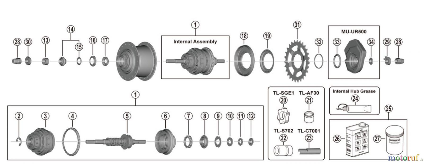  Shimano SG Getriebenabe /Nabenschaltung SG-C7050-5D (-4454B) Shimano NEXUS 5-speed E-Bike Dedicated DI2 Internal Hub