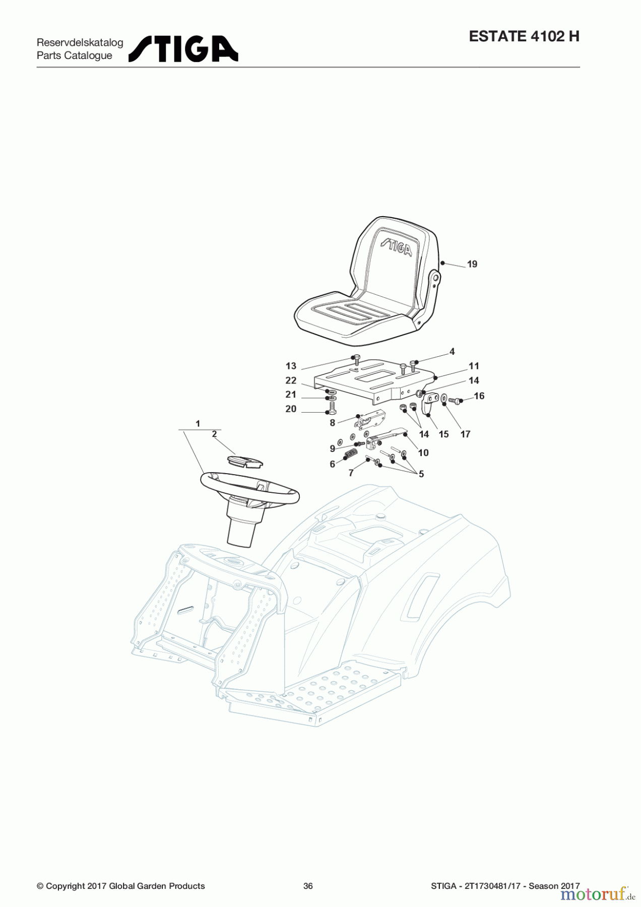  Stiga Aufsitzmäher Baujahr 2017 ESTATE 4102 H 2T1730481/17 - Season 2017 Seat & Steering Wheel