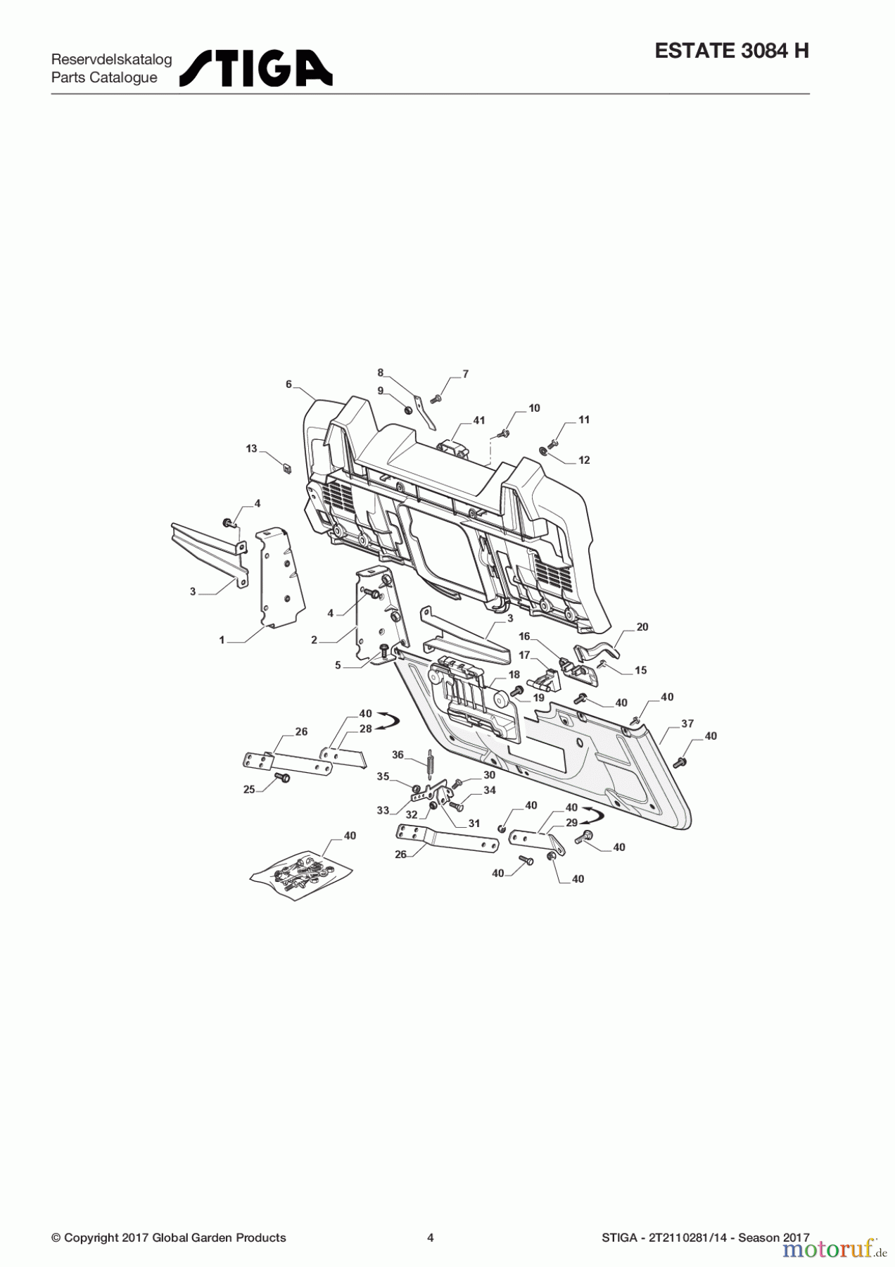  Stiga Rasentraktoren Estate, Tornado tractors 84 cm Sammelfunktion 2017 ESTATE 3084 H 2T2110281/14 - Season 2017 Chassis