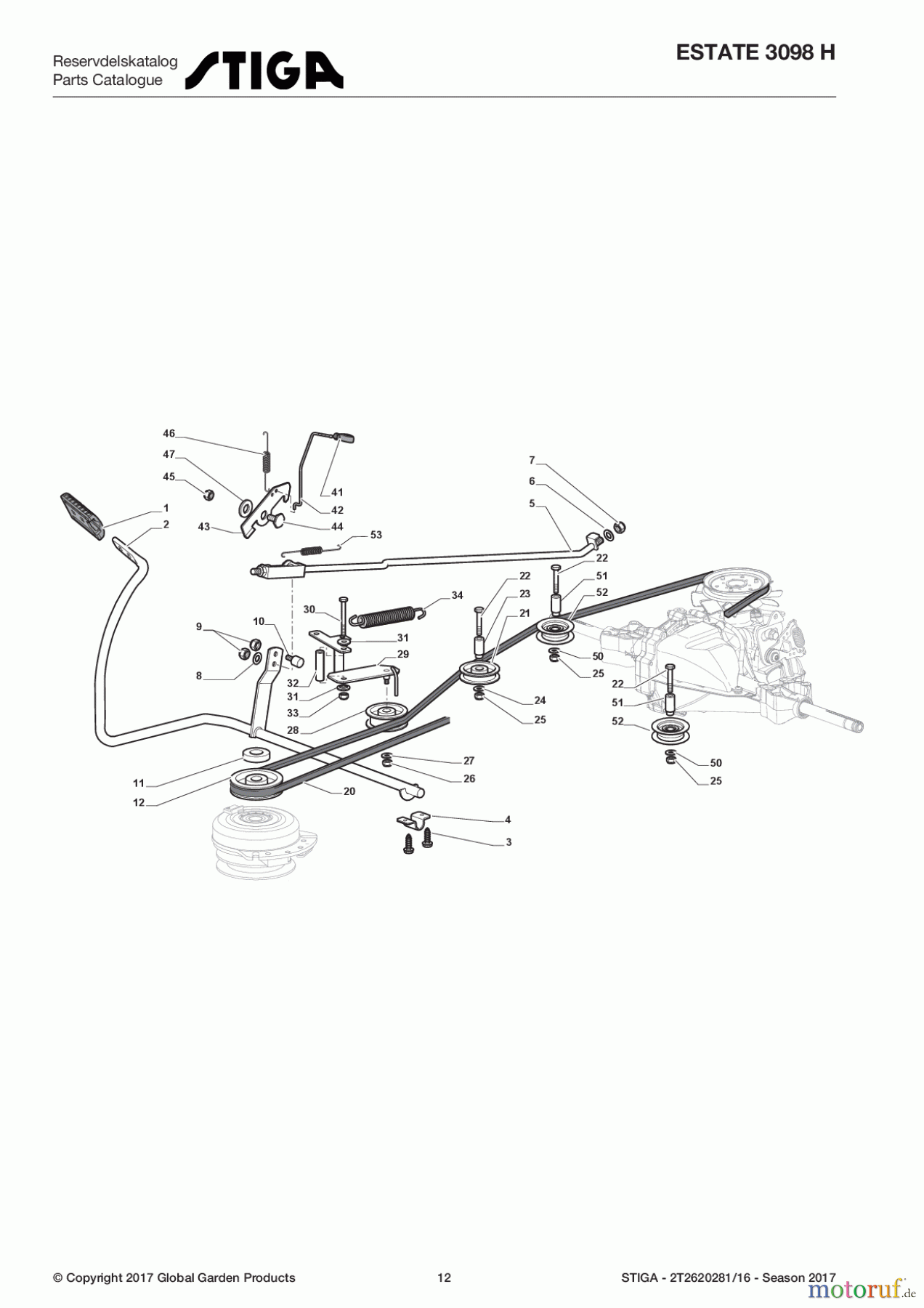  Stiga Rasentraktoren Estate, Tornado tractors 98 cm Sammelfunktion Baujahr 2017 ESTATE 3098 H 2T2620281/16 - Season 2017 Brake And Gearbox Controls