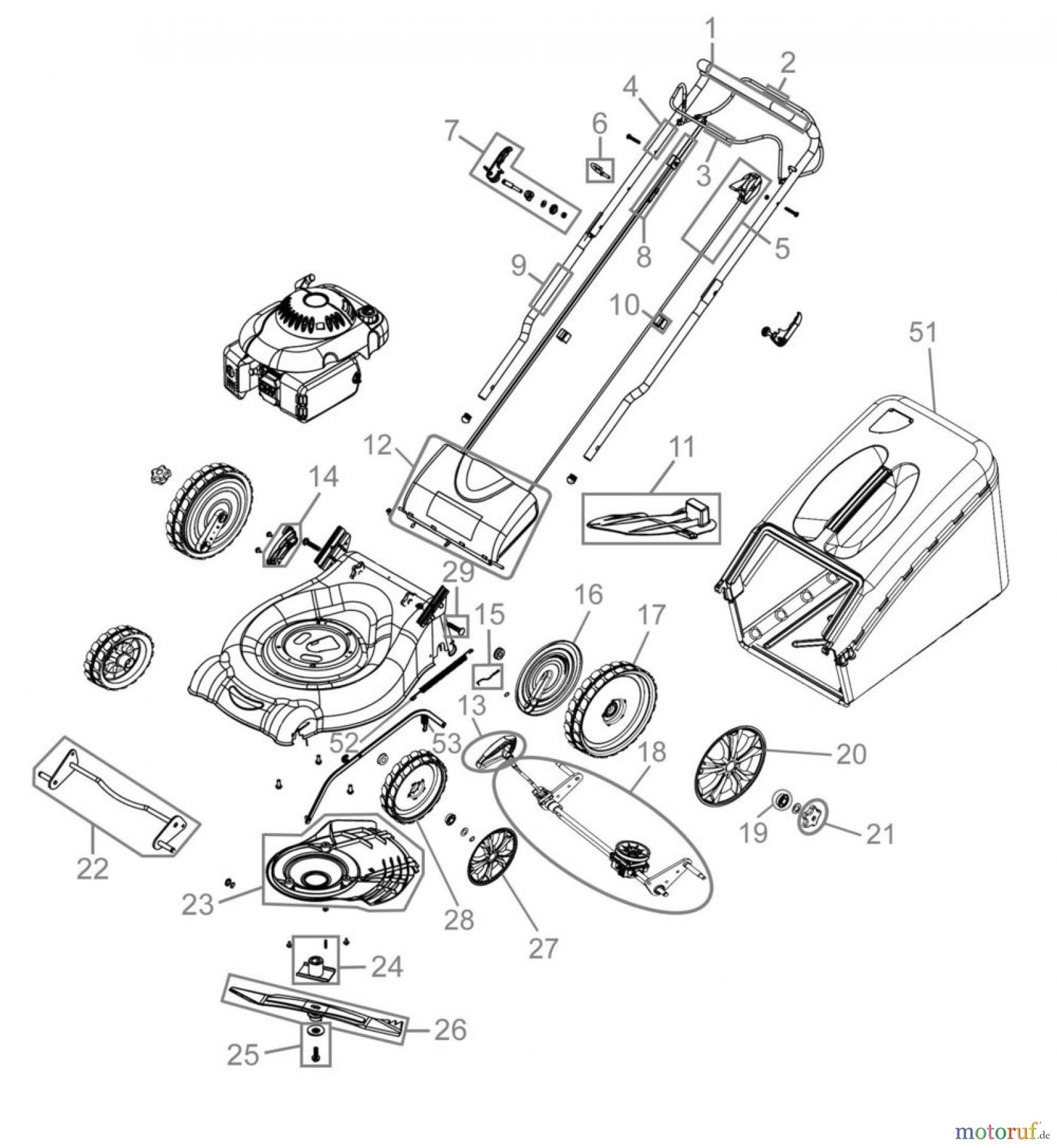  Güde Gartentechnik Rasenmäher Benzin-Rasenmäher Schnittbreite bis 45cm RASENMÄHER BIG WHEELER 510 A - 95346 Ersatzteileversion  FSL95346-01 Seite 1