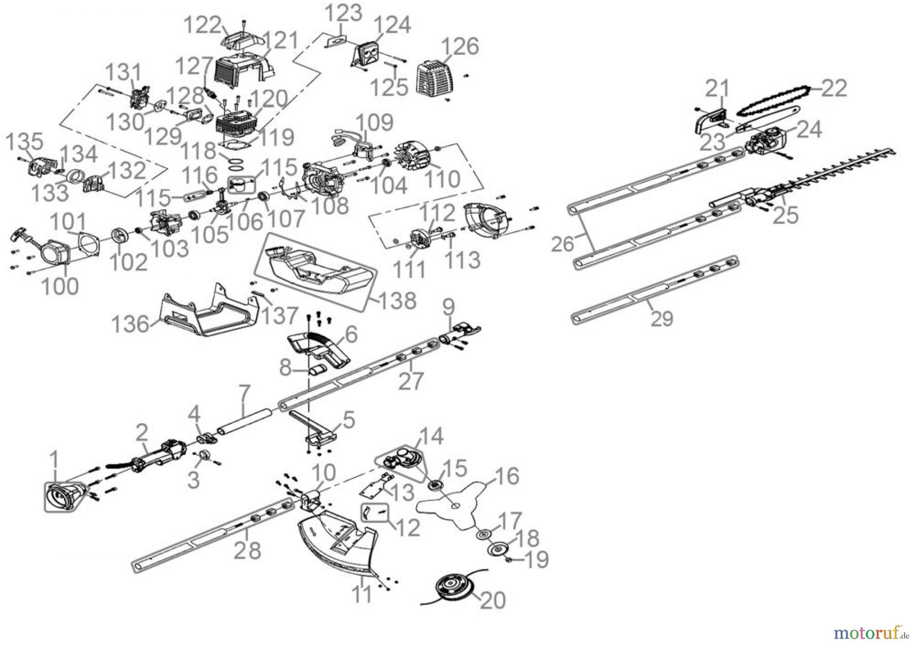  Güde Gartentechnik Gartenpflege-Sets Benzin-Sets Gartenpflege-Set GPS 1001 4in1 Art.-Nr.:   95200 Ersatzteileversion FSL95200-01