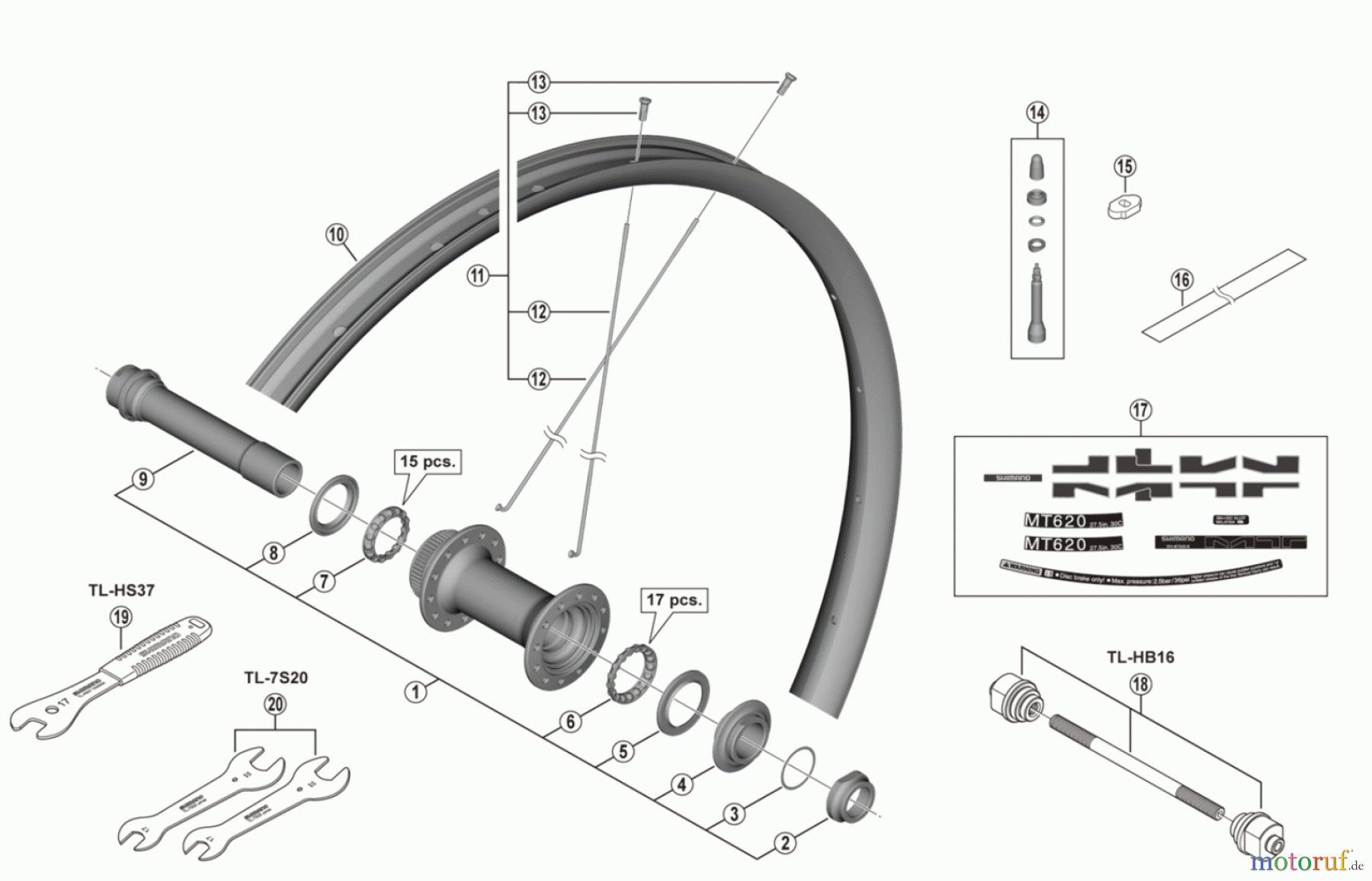  Shimano WH Wheels - Laufräder WH-MT620-TL-F15-B-275-4566A  Front Wheel  For Disc Brake