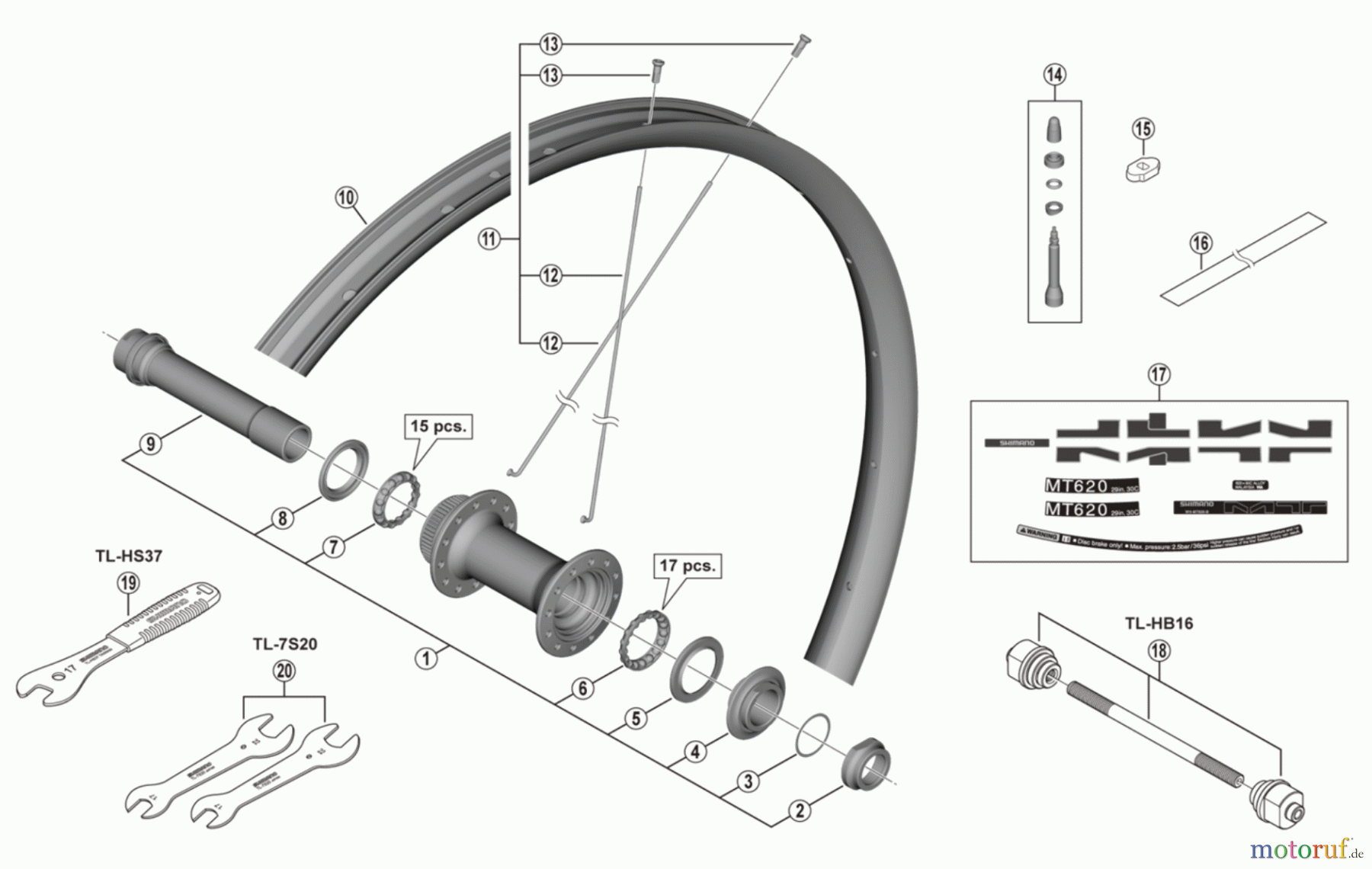  Shimano WH Wheels - Laufräder WH-MT620-TL-F15-B-29-4567A  Front Wheel For Disc Brake