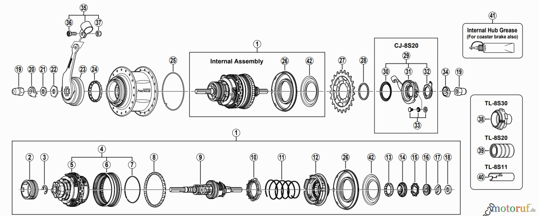  Shimano SG Getriebenabe /Nabenschaltung SG-8C22 NEXUS 8-SPEED HUB w/Coaster Brake Inter-8 Hub