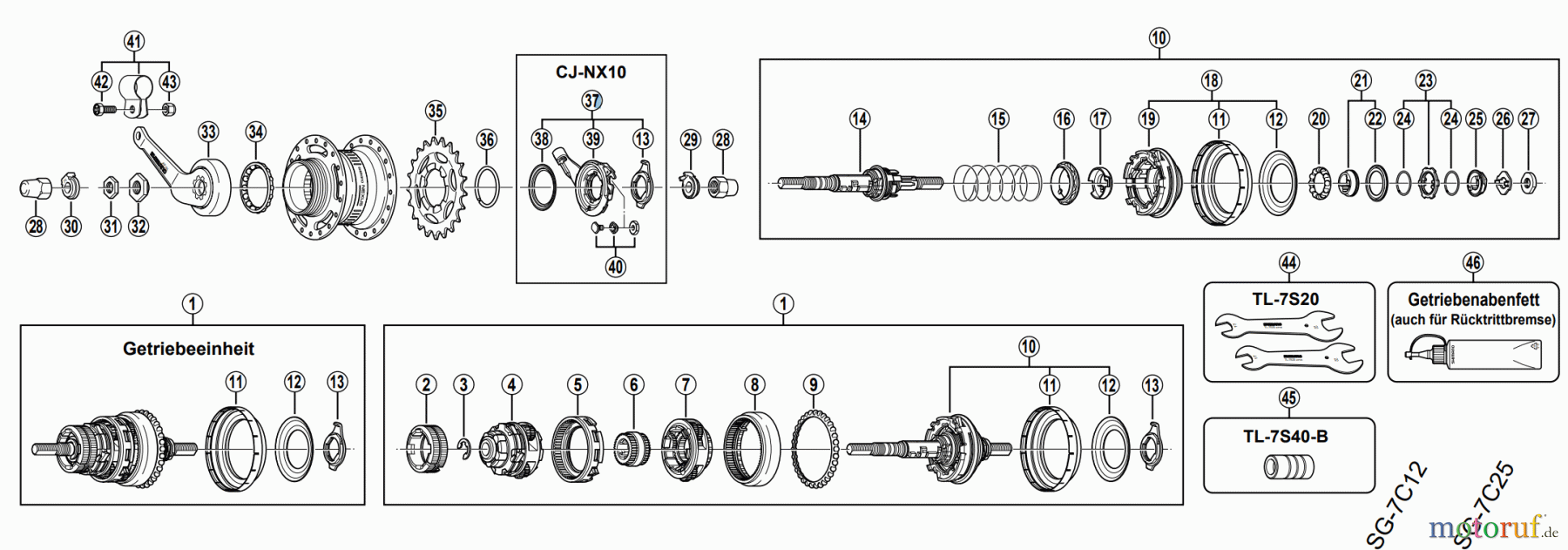  Shimano SG Getriebenabe /Nabenschaltung SG-7C15 SHIMANO NEXUS Siebengangnabe mit Rücktrittbremse