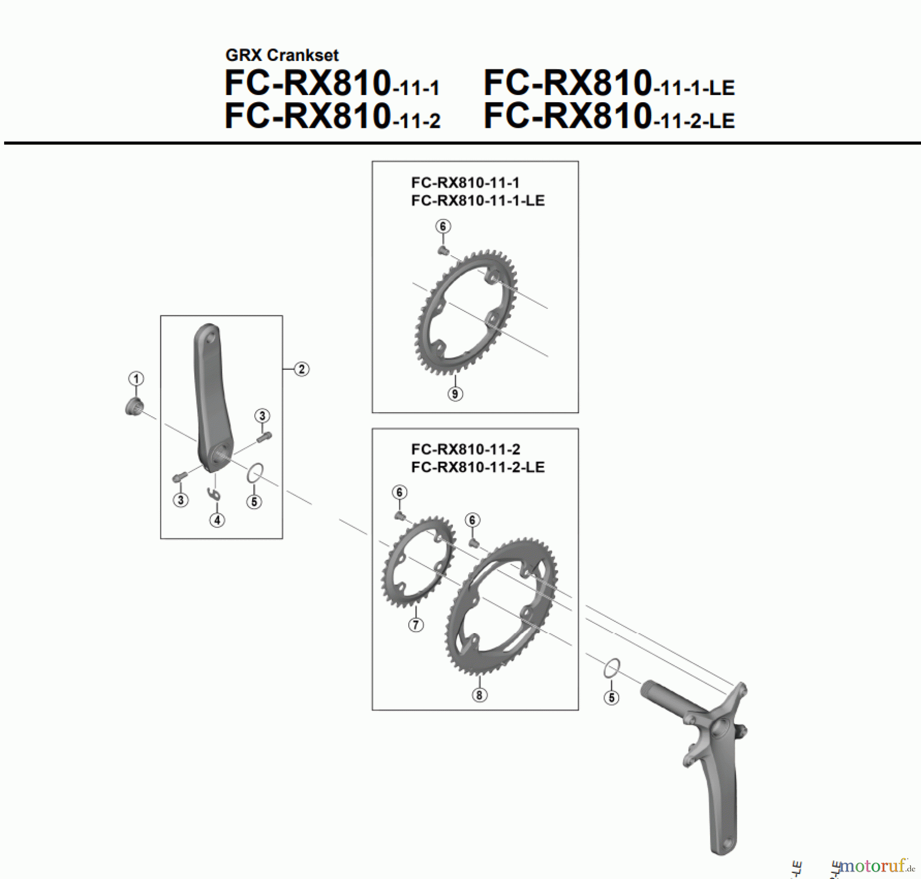  Shimano FC Front Chainwheel - Kurbelsatz, Vorderes Kettenblatt  GRX Crankset FC-RX810-11-1　　　FC-RX810-11-1-LE FC-RX810-11-2　　　FC-RX810-11-2-LE