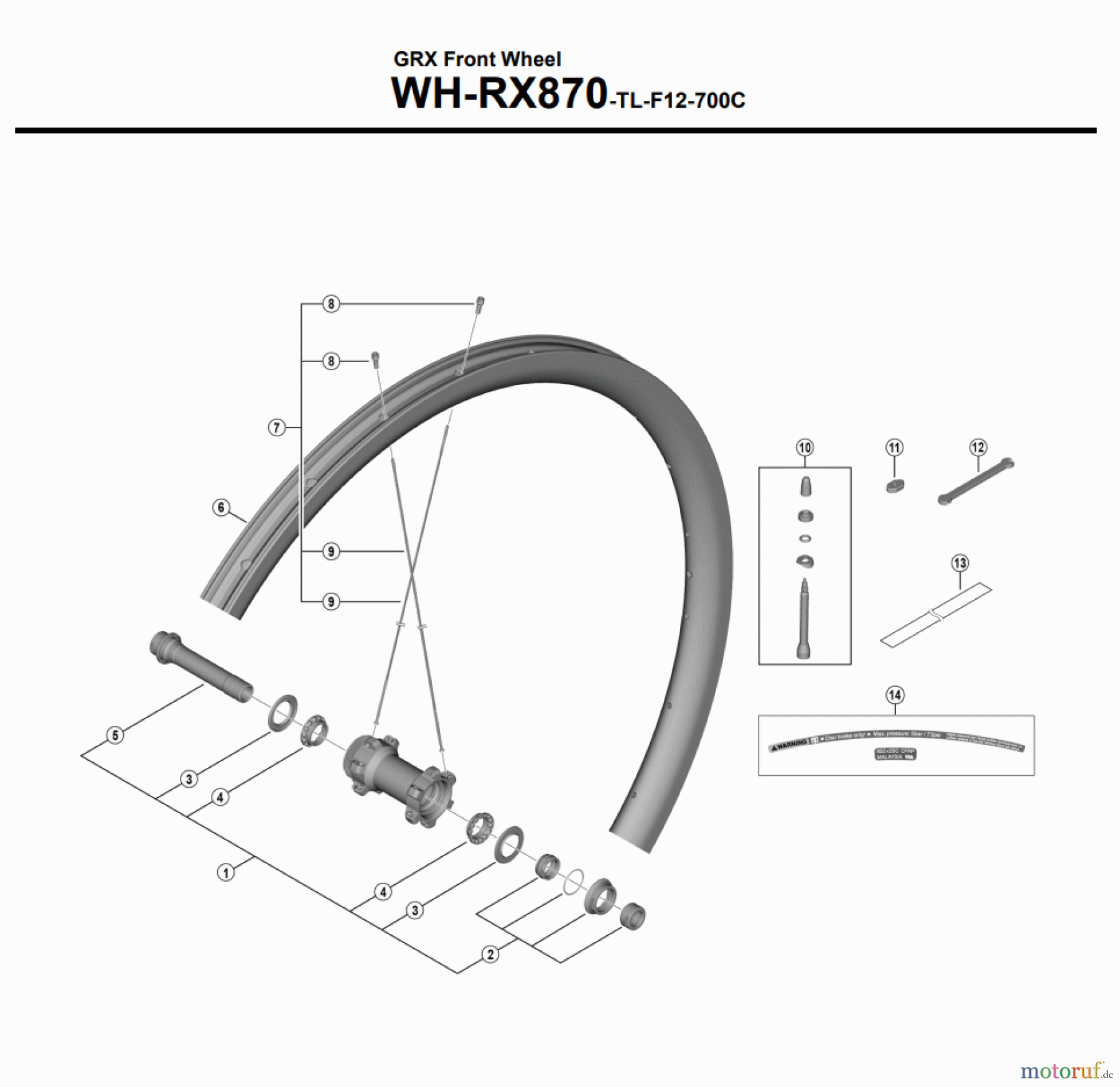  Shimano WH Wheels - Laufräder  GRX Front Wheel WH-RX870-TL-F12-700C