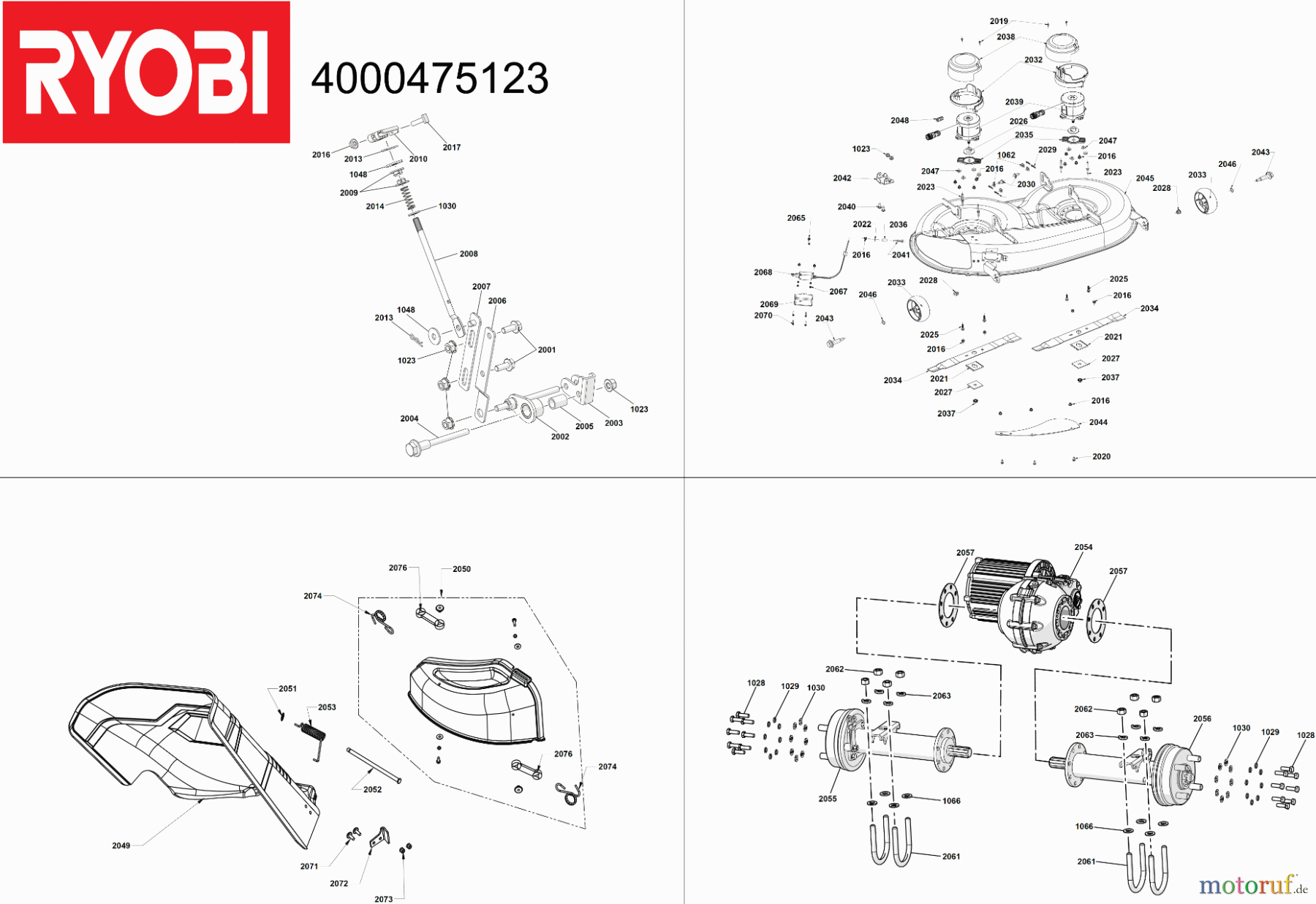  Ryobi Rasenmäher Aufsitzrasenmäher Akku RM480E Mähdeck, Antrieb