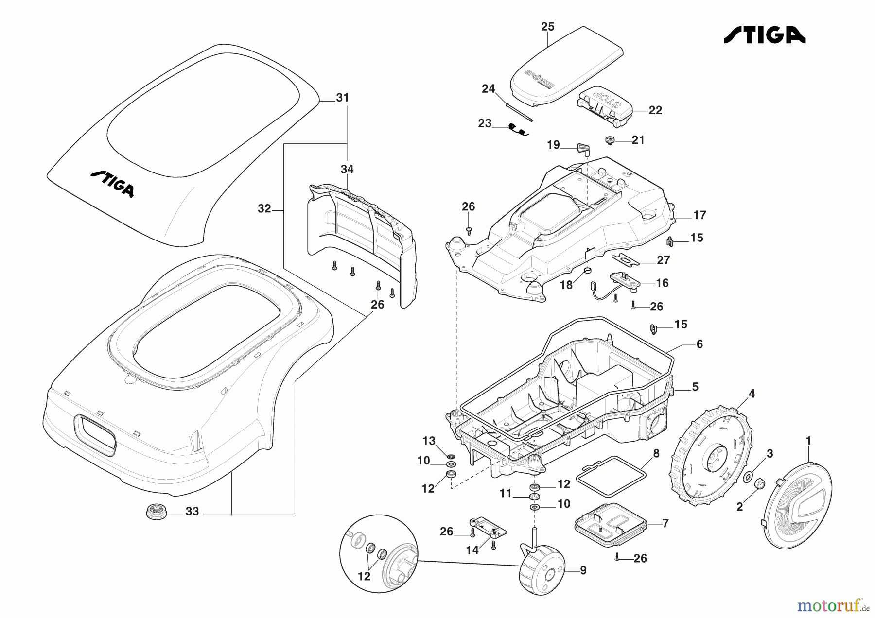  Stiga Mähroboter Baujahr 2024 A 1500 (2024) 2R7102028/ST1 Räder, Karosserie 