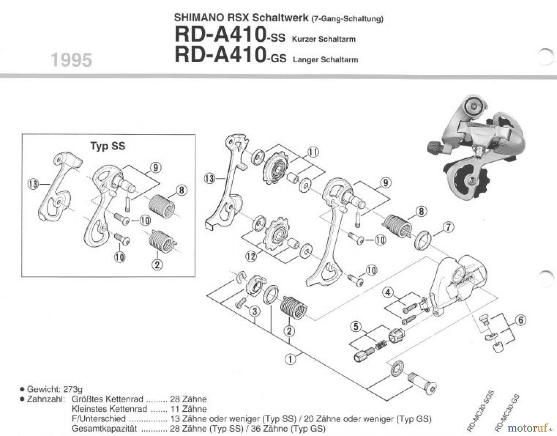  Shimano RD Rear Derailleur - Schaltwerk RD-A410-95