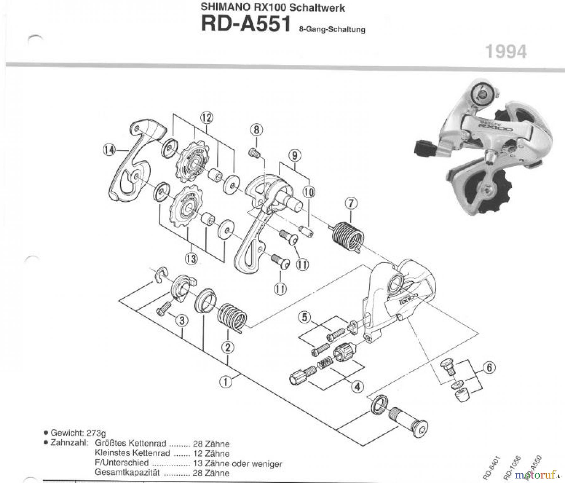  Shimano RD Rear Derailleur - Schaltwerk RD-A551