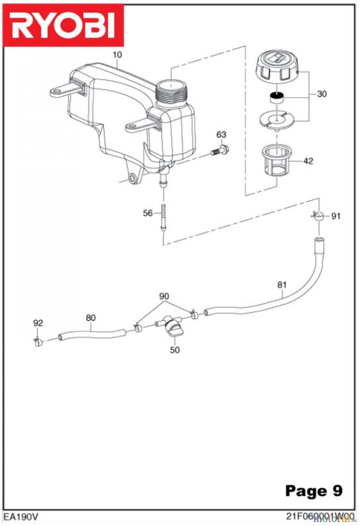  Ryobi Rasenmäher Benzin RLM5319SMEB Tank